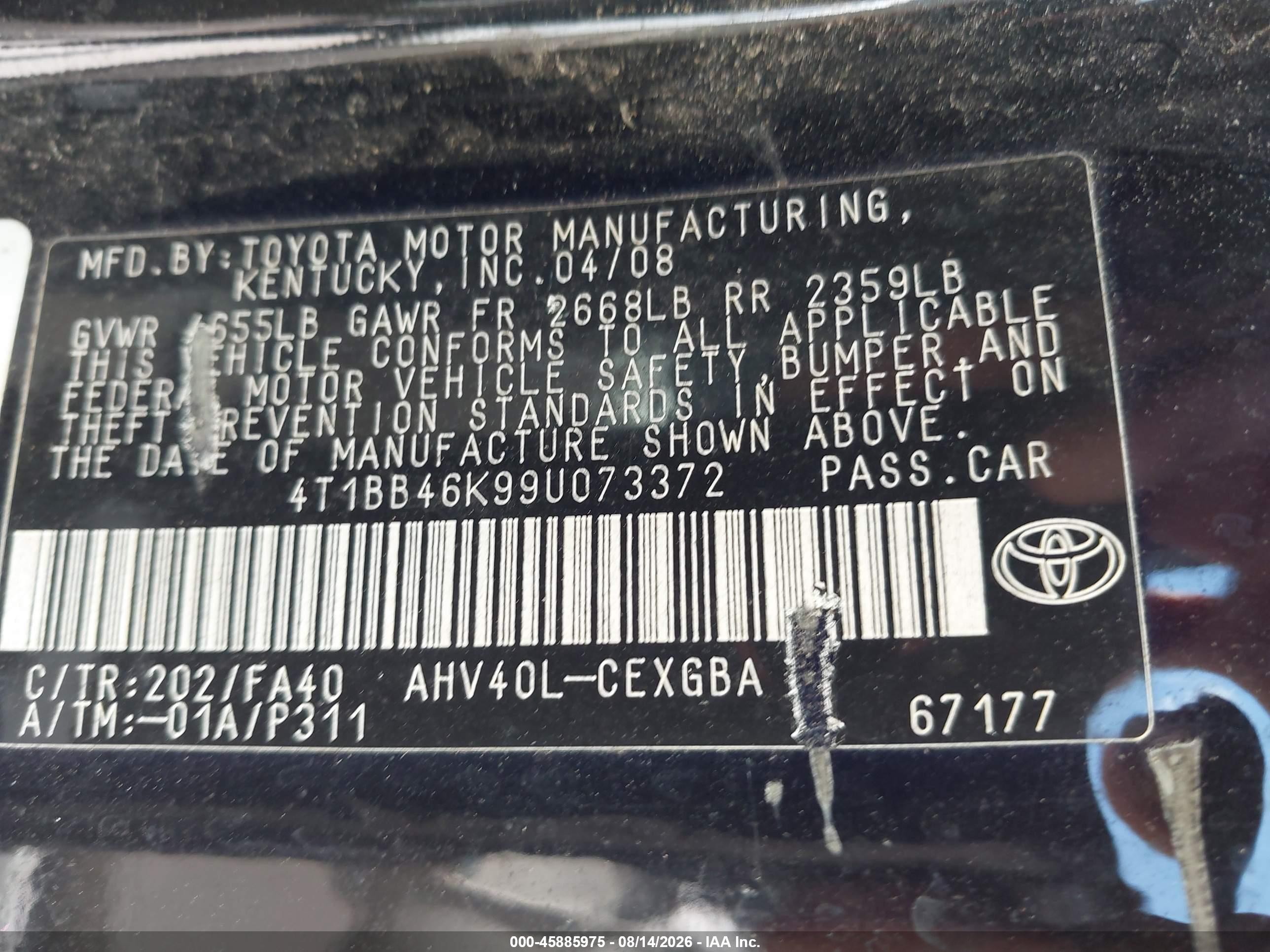 2009 Toyota Camry Hybrid   Black vin: 4T1BB46K99U073372