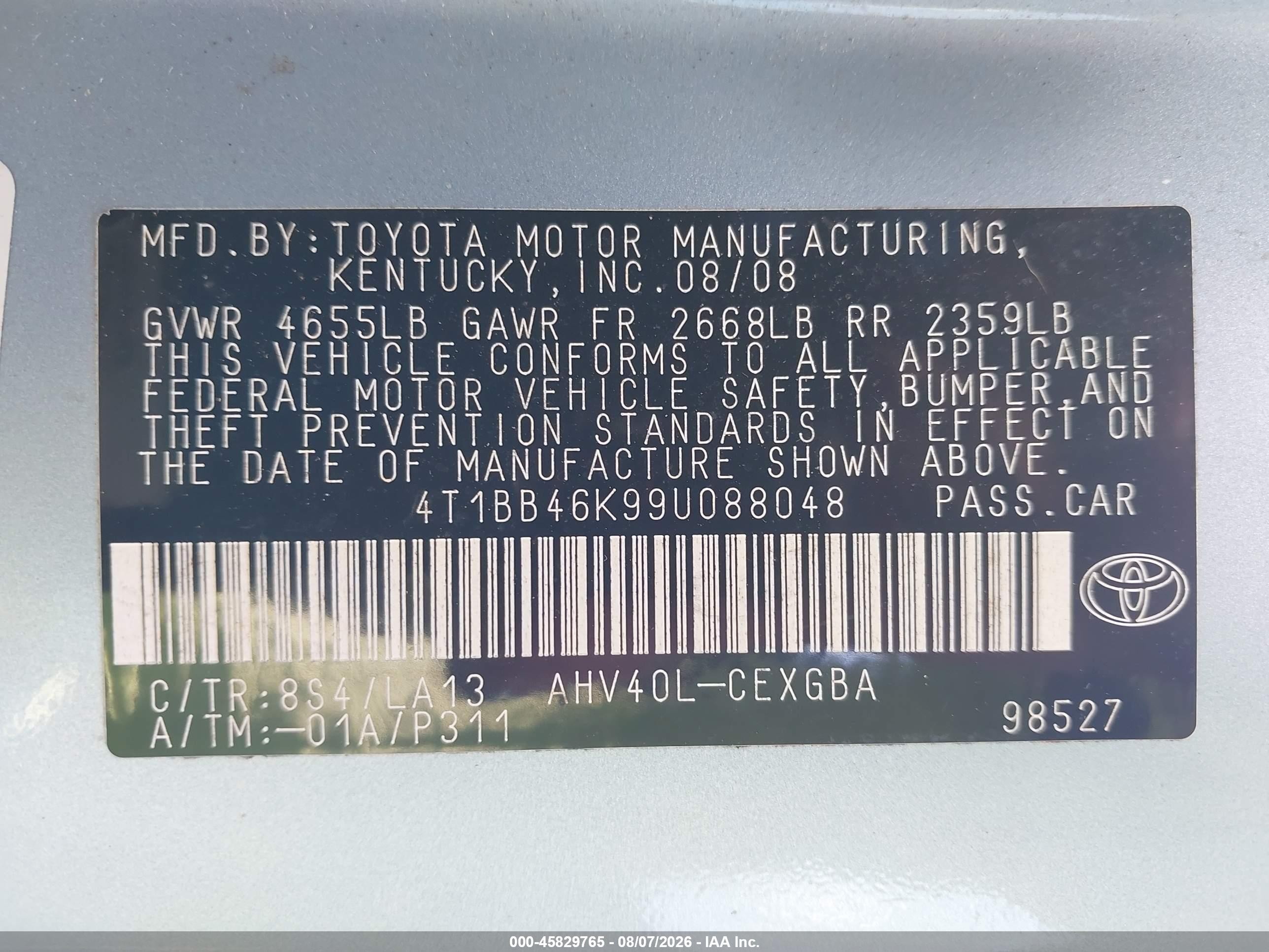 2009 Toyota Camry Hybrid   Light Blue vin: 4T1BB46K99U088048