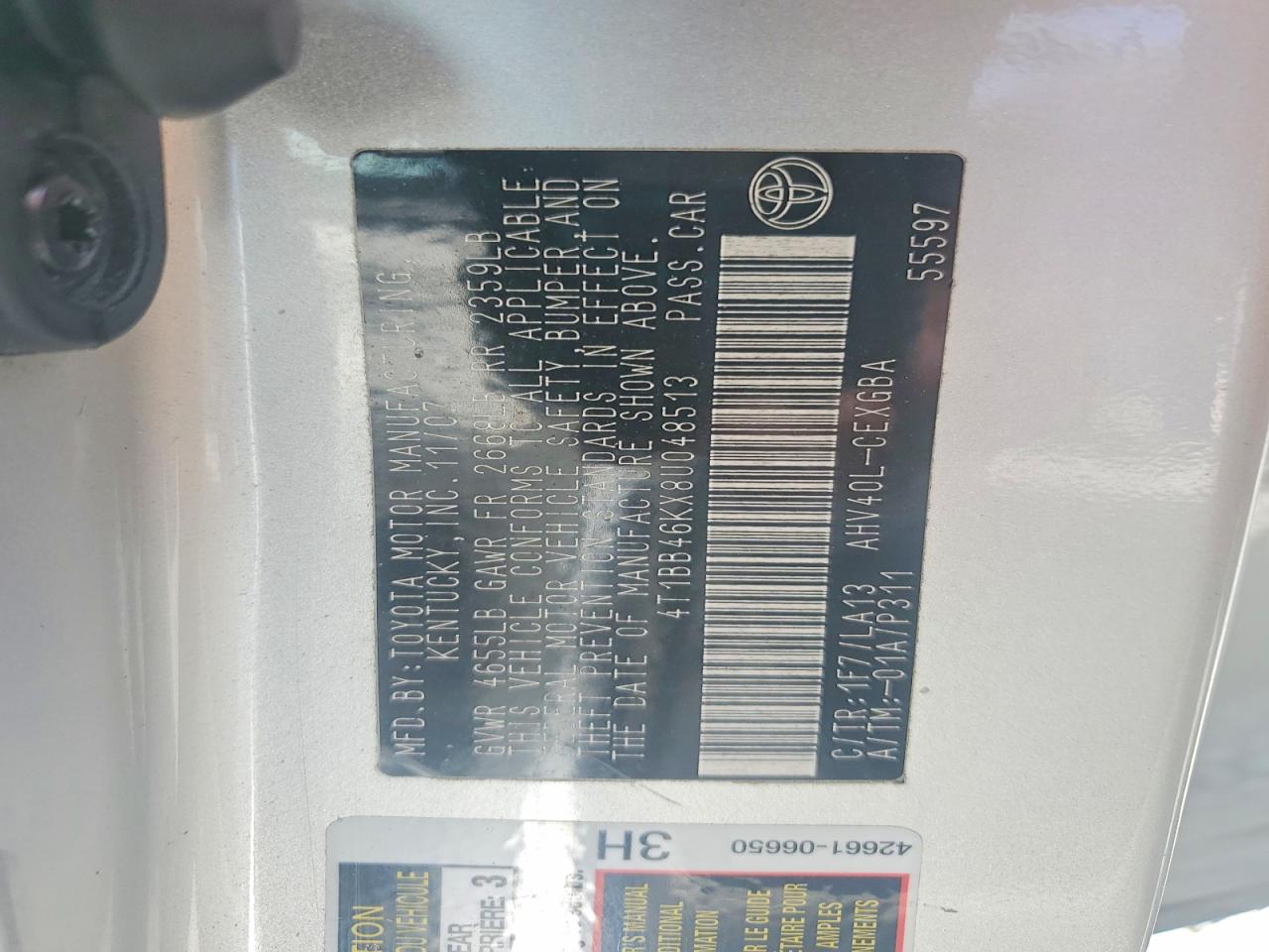 2008 Toyota Camry Hybrid Серебряный vin: 4T1BB46KX8U048513