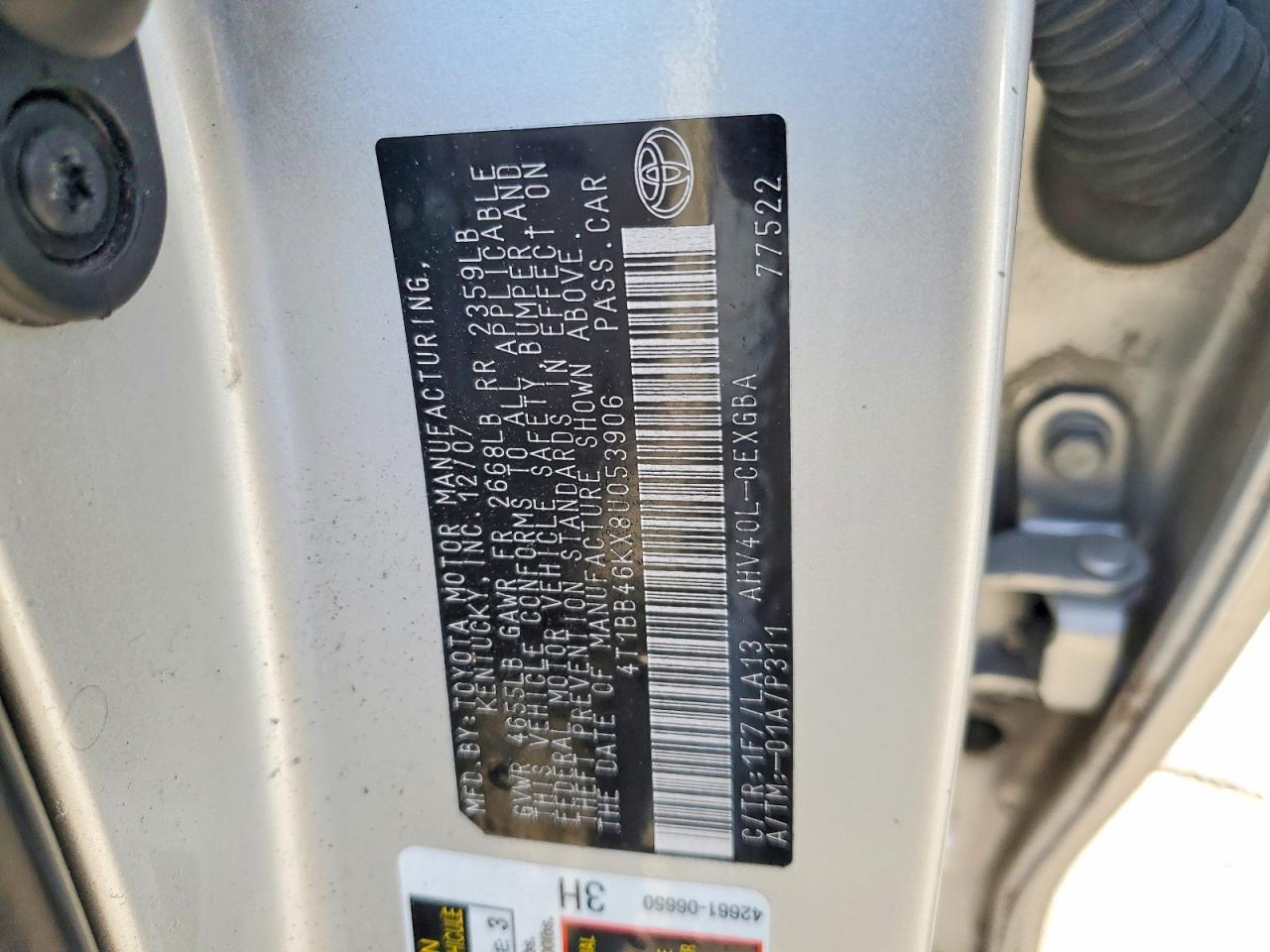 2008 Toyota Camry Hybrid Silver vin: 4T1BB46KX8U053906