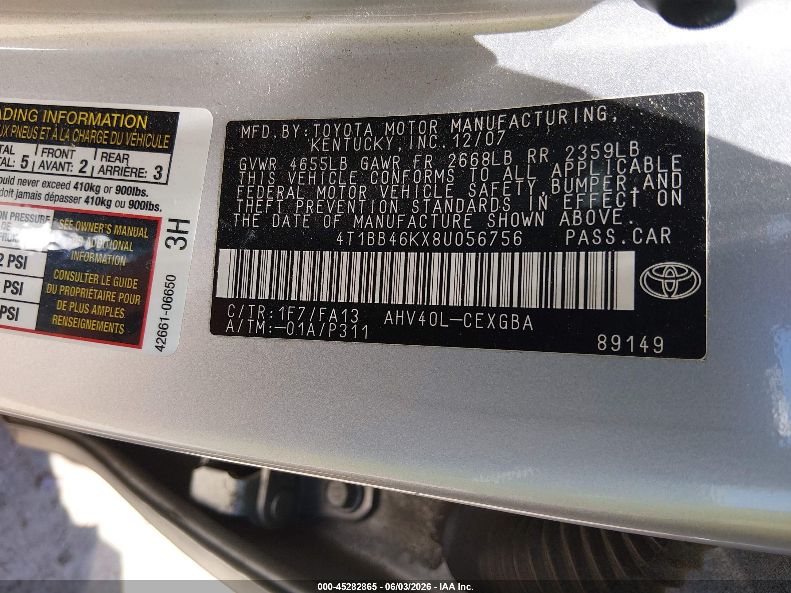 2008 Toyota Camry Hybrid   Silver vin: 4T1BB46KX8U056756
