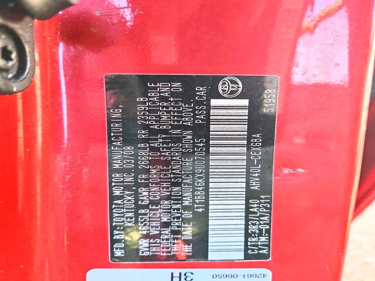 2009 Toyota Camry Hybrid Red vin: 4T1BB46KX9U070545