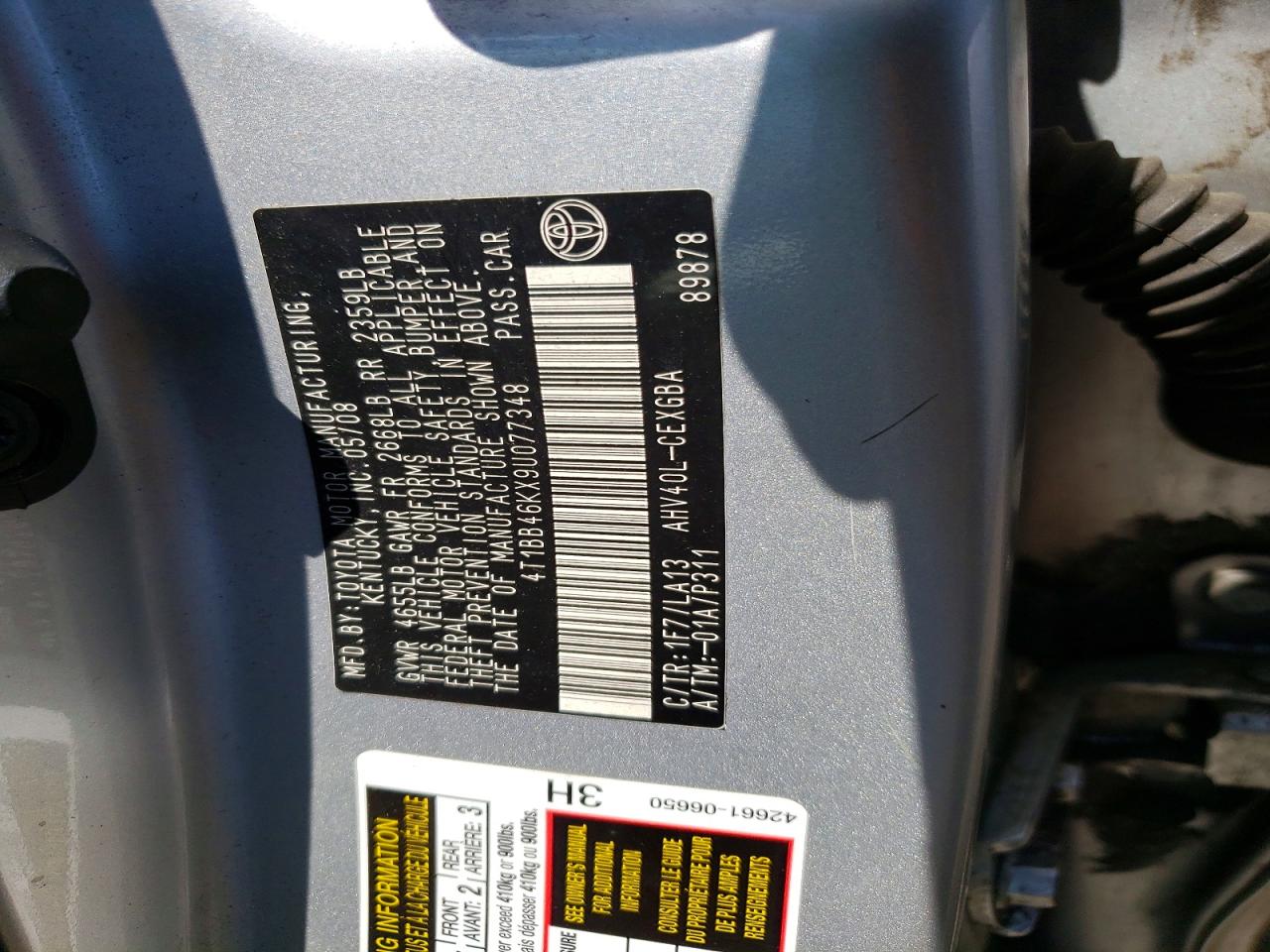 2009 Toyota Camry Hybrid Серебряный vin: 4T1BB46KX9U077348