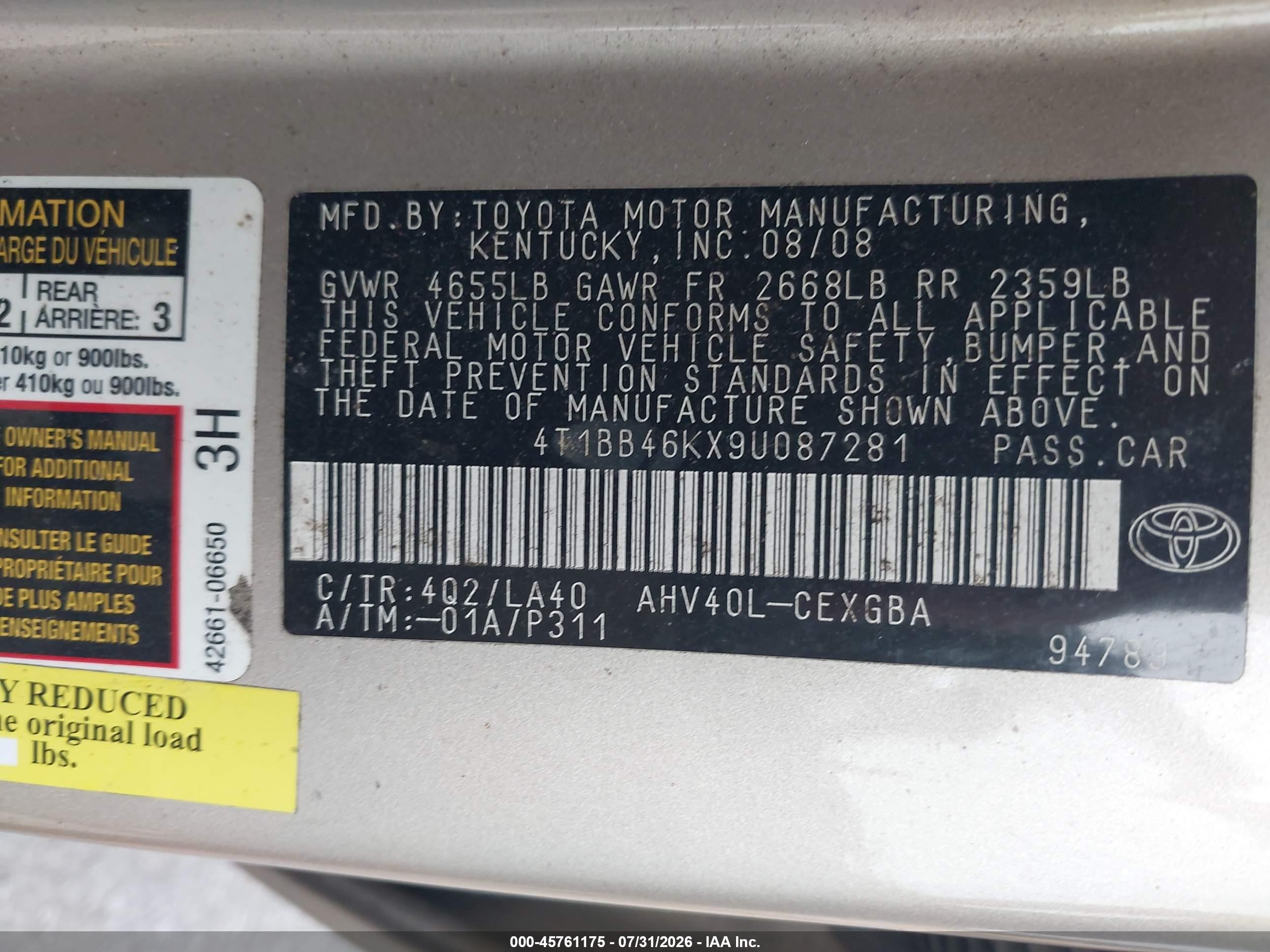 2009 Toyota Camry Hybrid   Beige vin: 4T1BB46KX9U087281