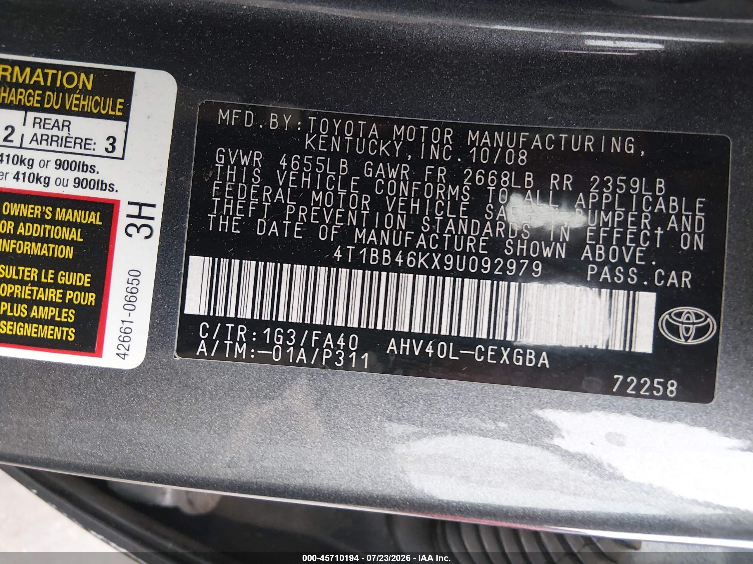 2009 Toyota Camry Hybrid   Gray vin: 4T1BB46KX9U092979