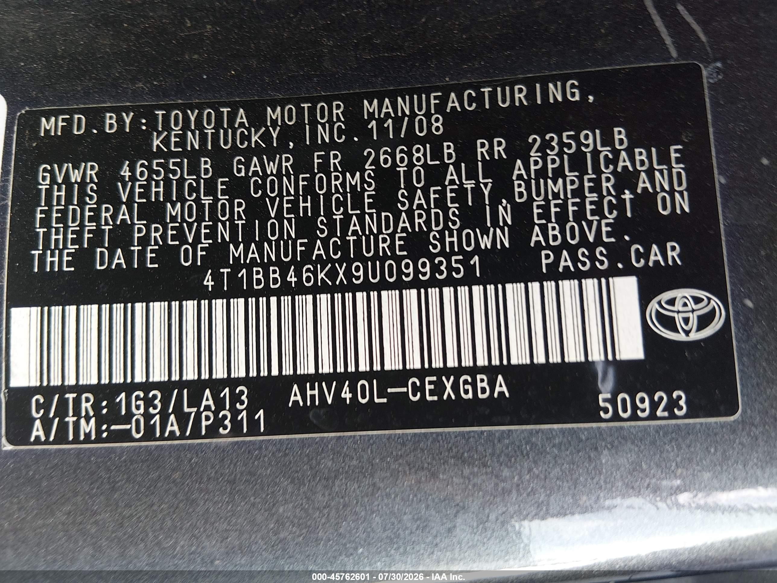 2009 Toyota Camry Hybrid   Gray vin: 4T1BB46KX9U099351