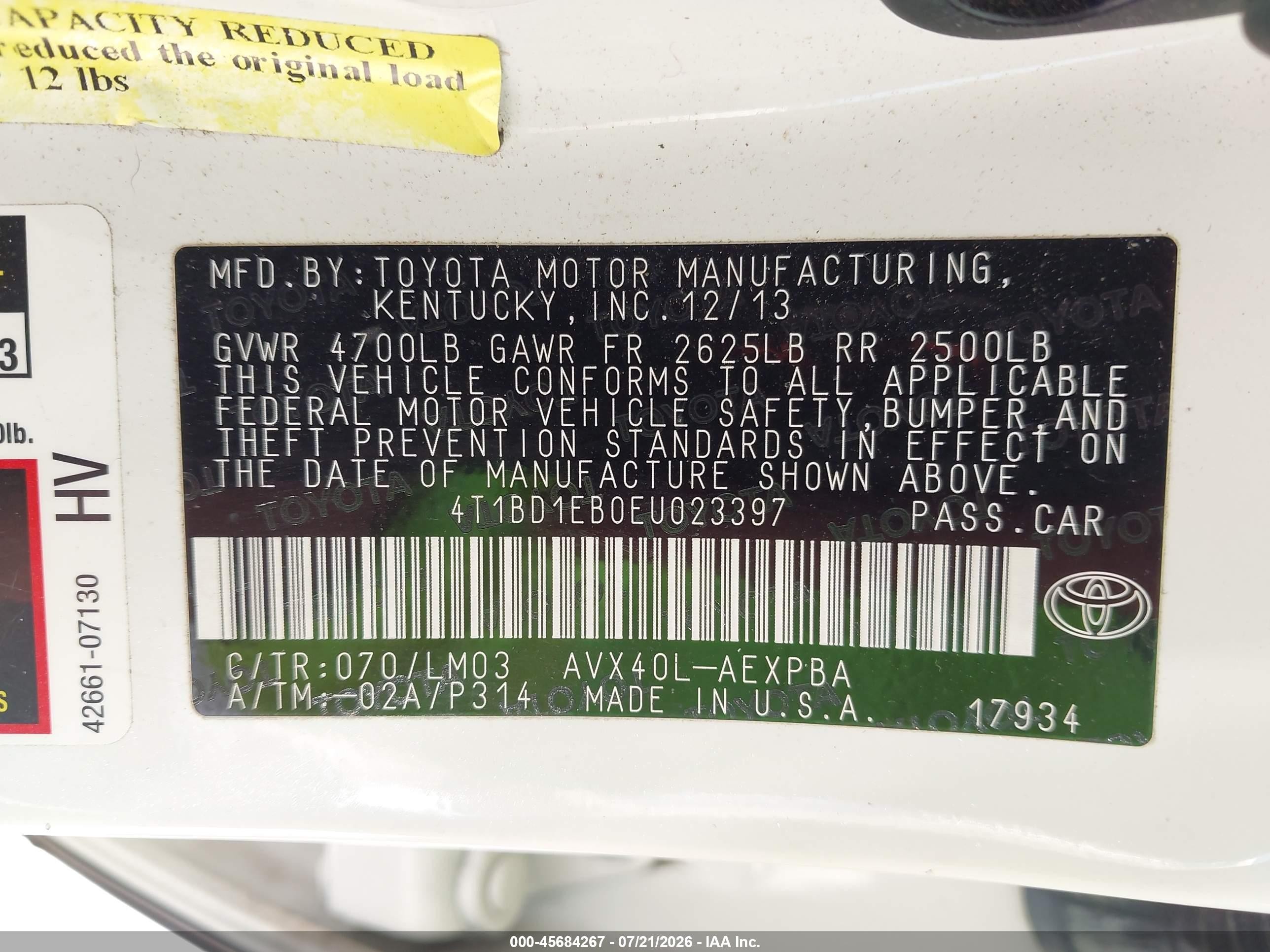 2014 Toyota Avalon Hybrid Limited White vin: 4T1BD1EB0EU023397