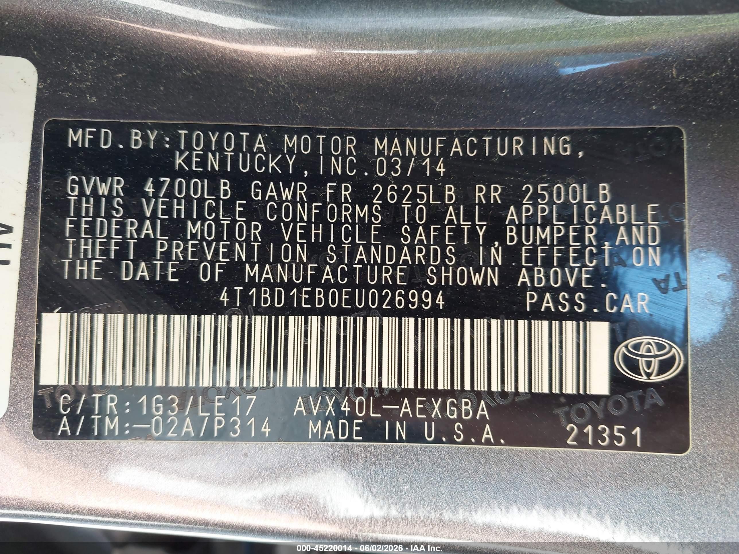 2014 Toyota Avalon Hybrid Xle Touring Gray vin: 4T1BD1EB0EU026994
