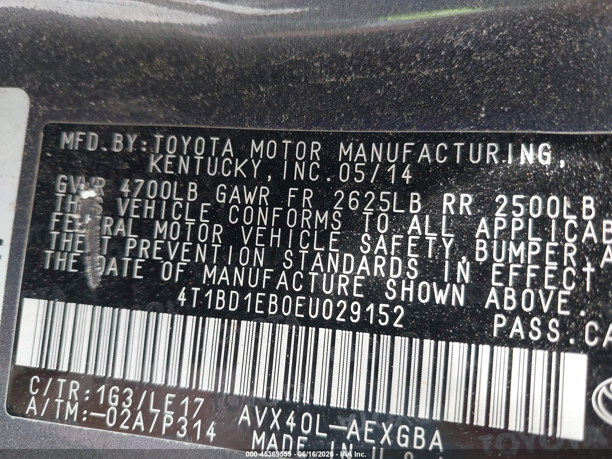 2014 Toyota Avalon Hybrid Xle Touring Black vin: 4T1BD1EB0EU029152