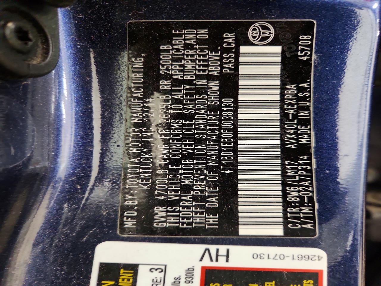 2015 Toyota Avalon Hybrid Limited Синий vin: 4T1BD1EB0FU038130