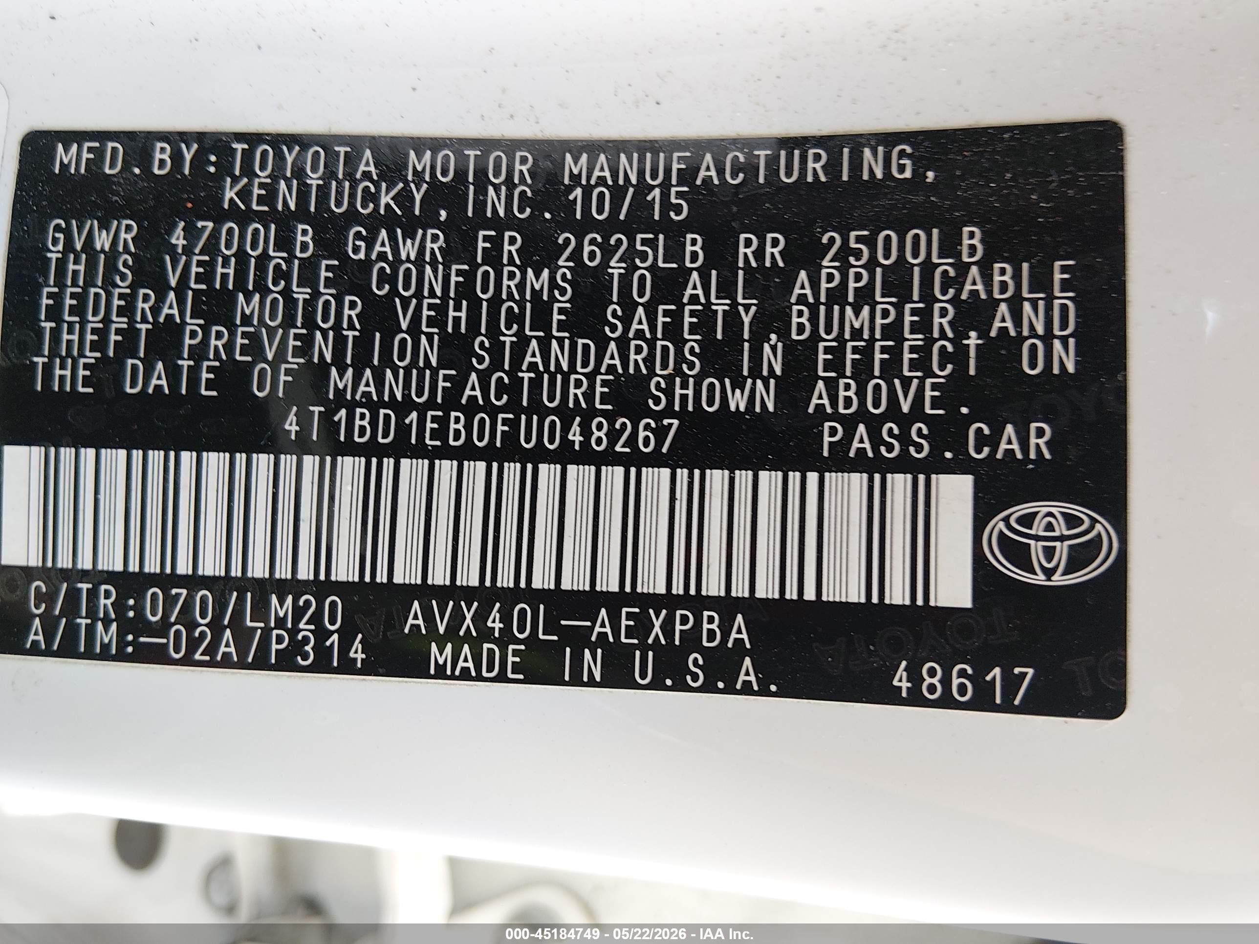 2015 Toyota Avalon Hybrid Limited Белый vin: 4T1BD1EB0FU048267