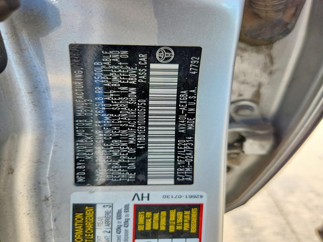 2013 Toyota Avalon Hybrid Xle Touring Silver vin: 4T1BD1EB1DU005750