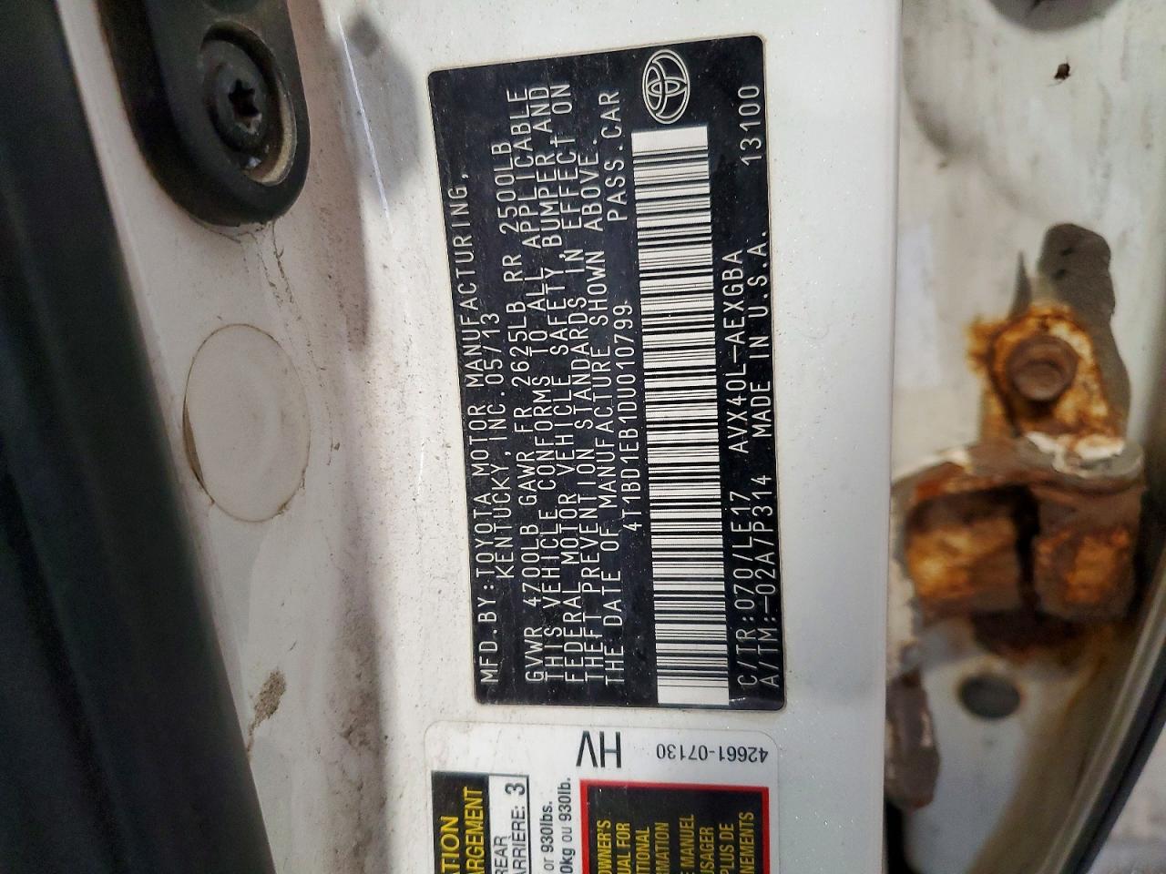 2013 Toyota Avalon Hybrid Xle Touring White vin: 4T1BD1EB1DU010799