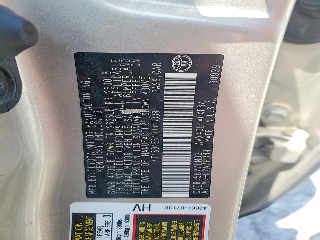 2013 Toyota Avalon Hybrid Limited Silver vin: 4T1BD1EB1DU015338