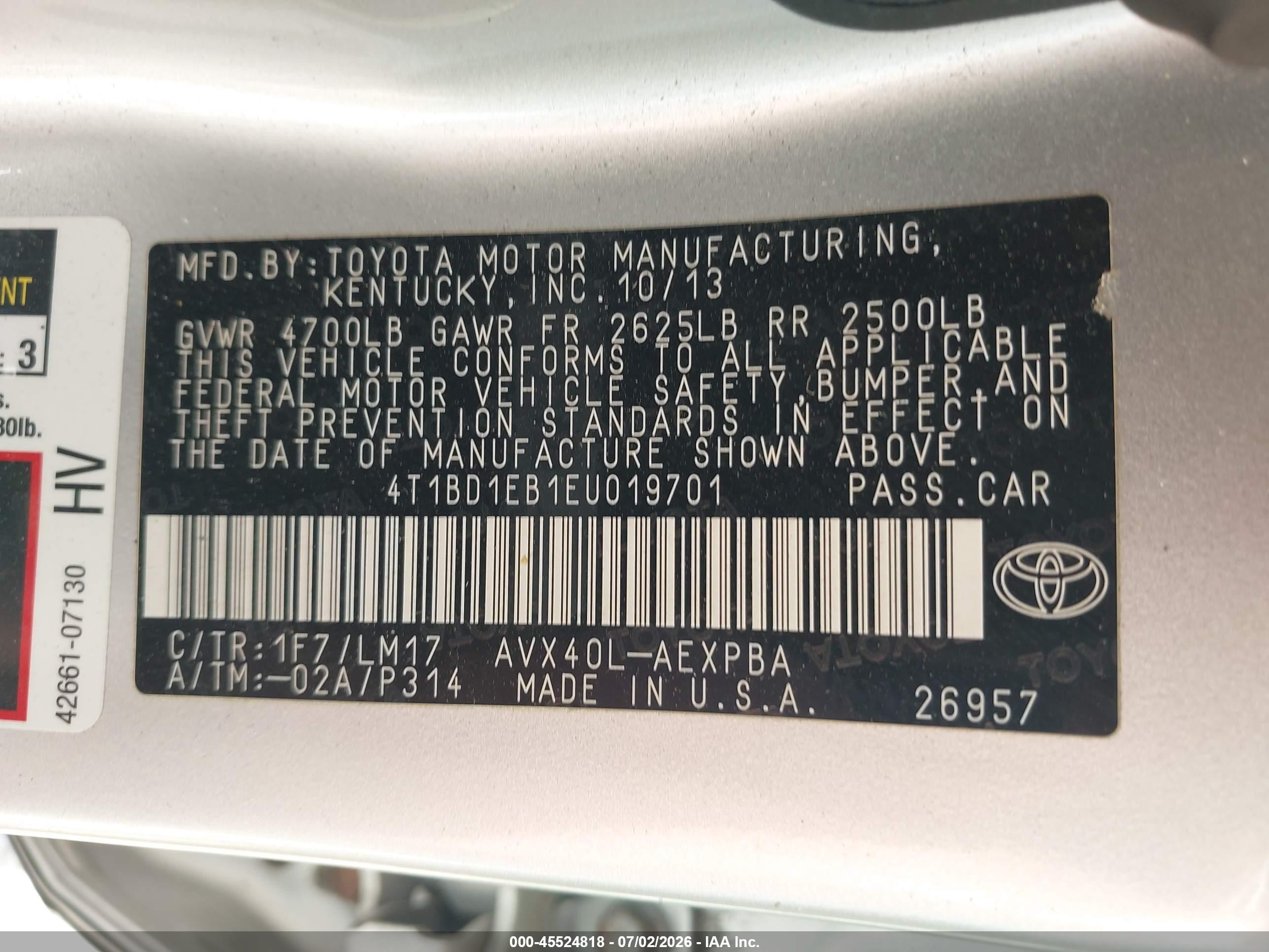 2014 Toyota Avalon Hybrid Limited Silver vin: 4T1BD1EB1EU019701