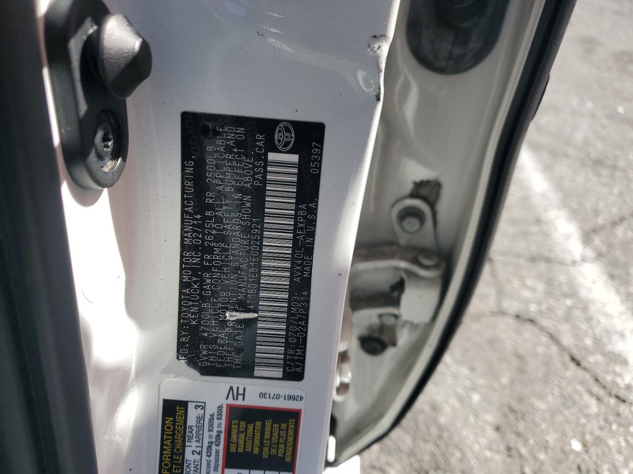 2014 Toyota Avalon Hybrid White vin: 4T1BD1EB1EU025921