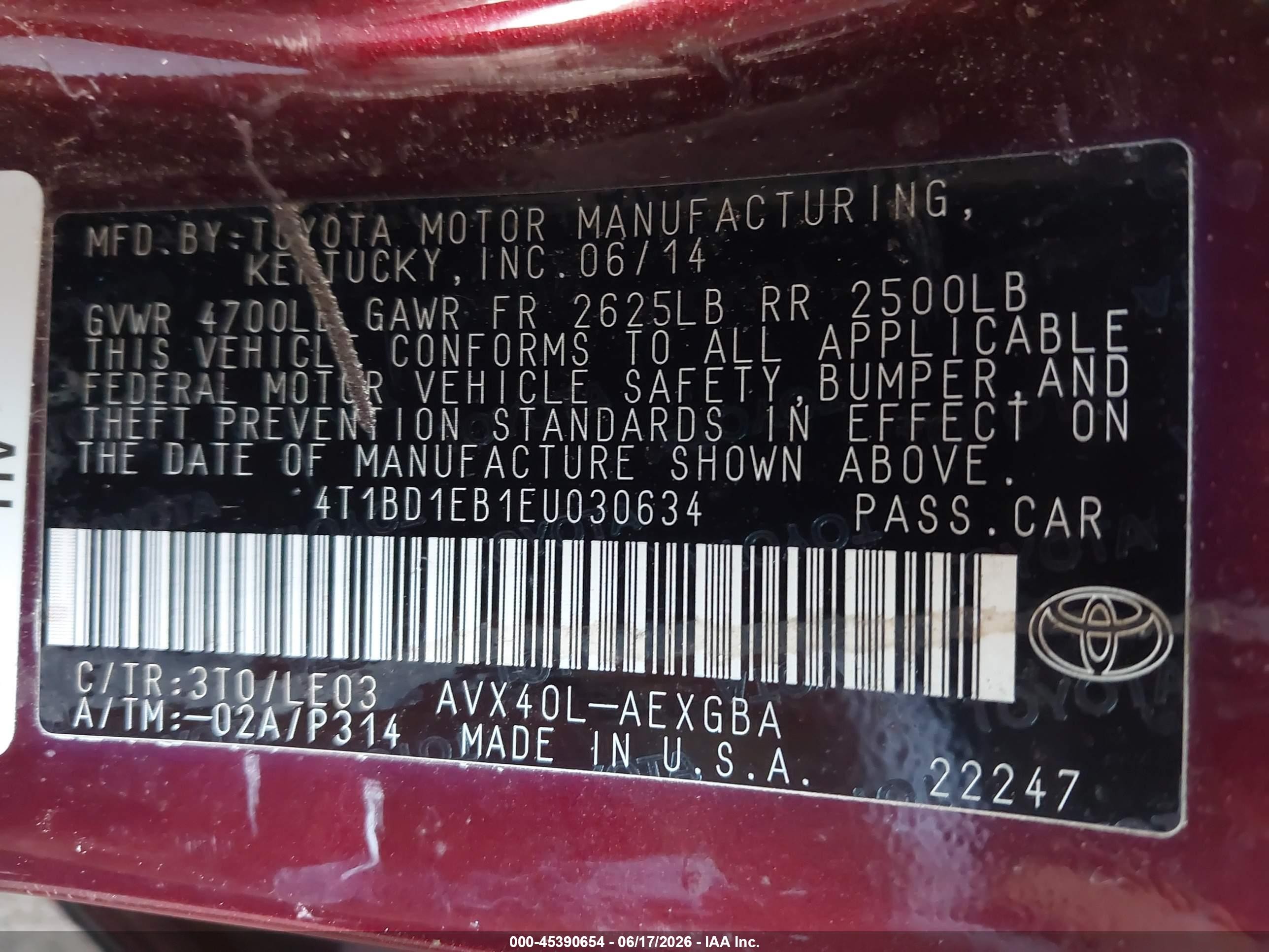 2014 Toyota Avalon Hybrid Xle Touring Burgundy vin: 4T1BD1EB1EU030634