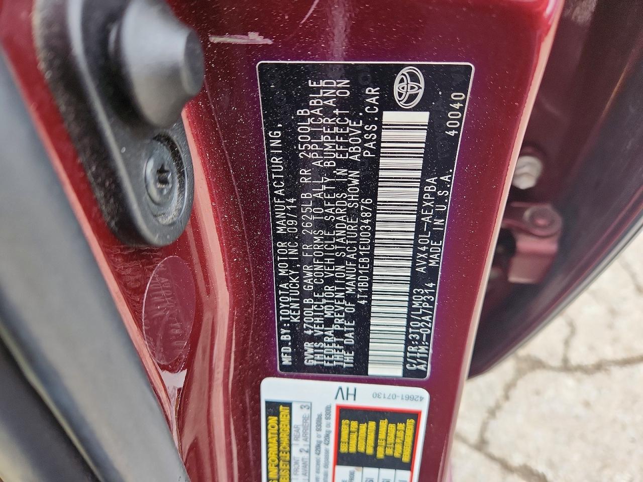 2014 Toyota Avalon Hybrid Limited Burgundy vin: 4T1BD1EB1EU034876