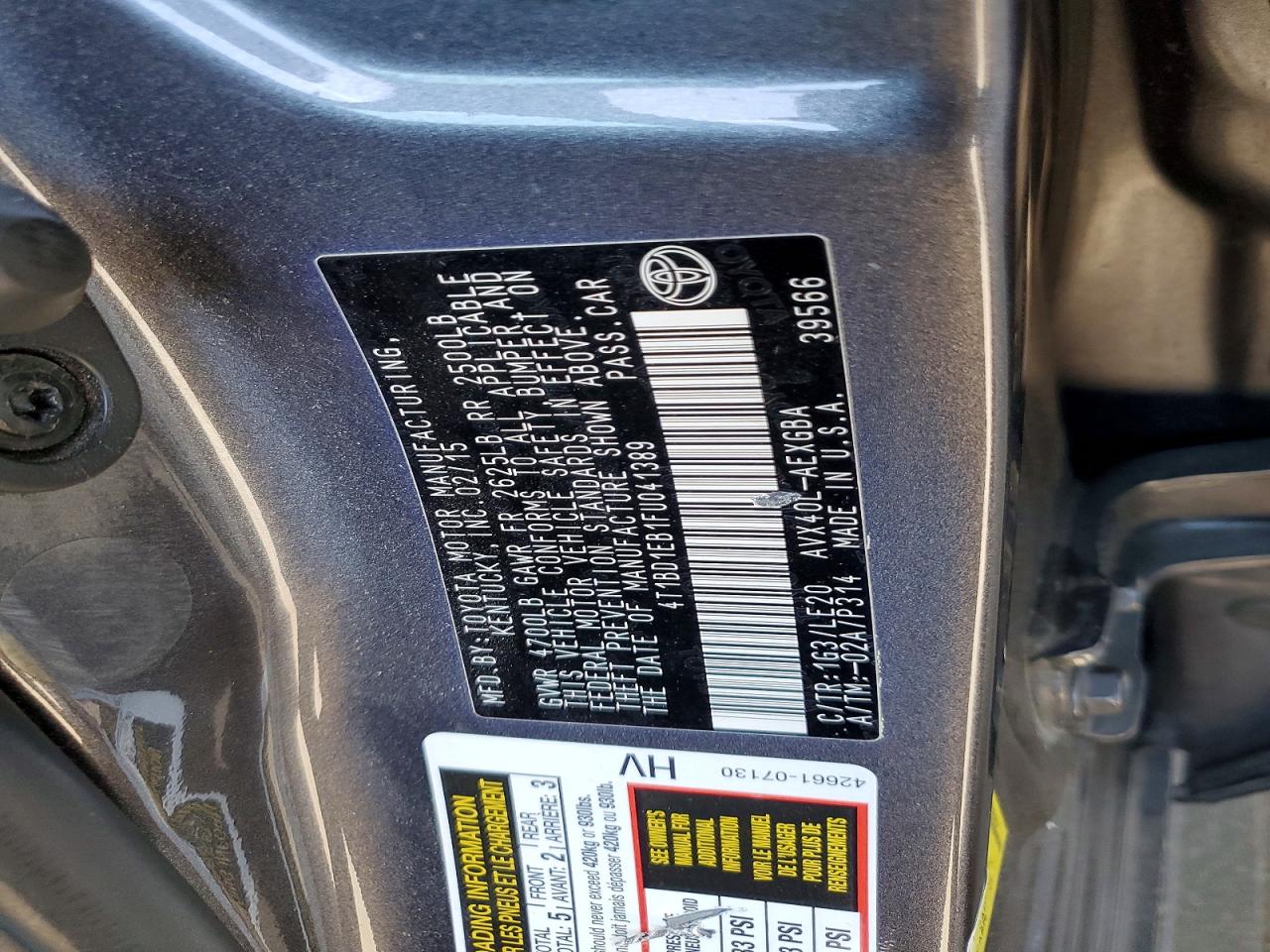 2015 Toyota Avalon Hybrid Xle Touring Gray vin: 4T1BD1EB1FU041389