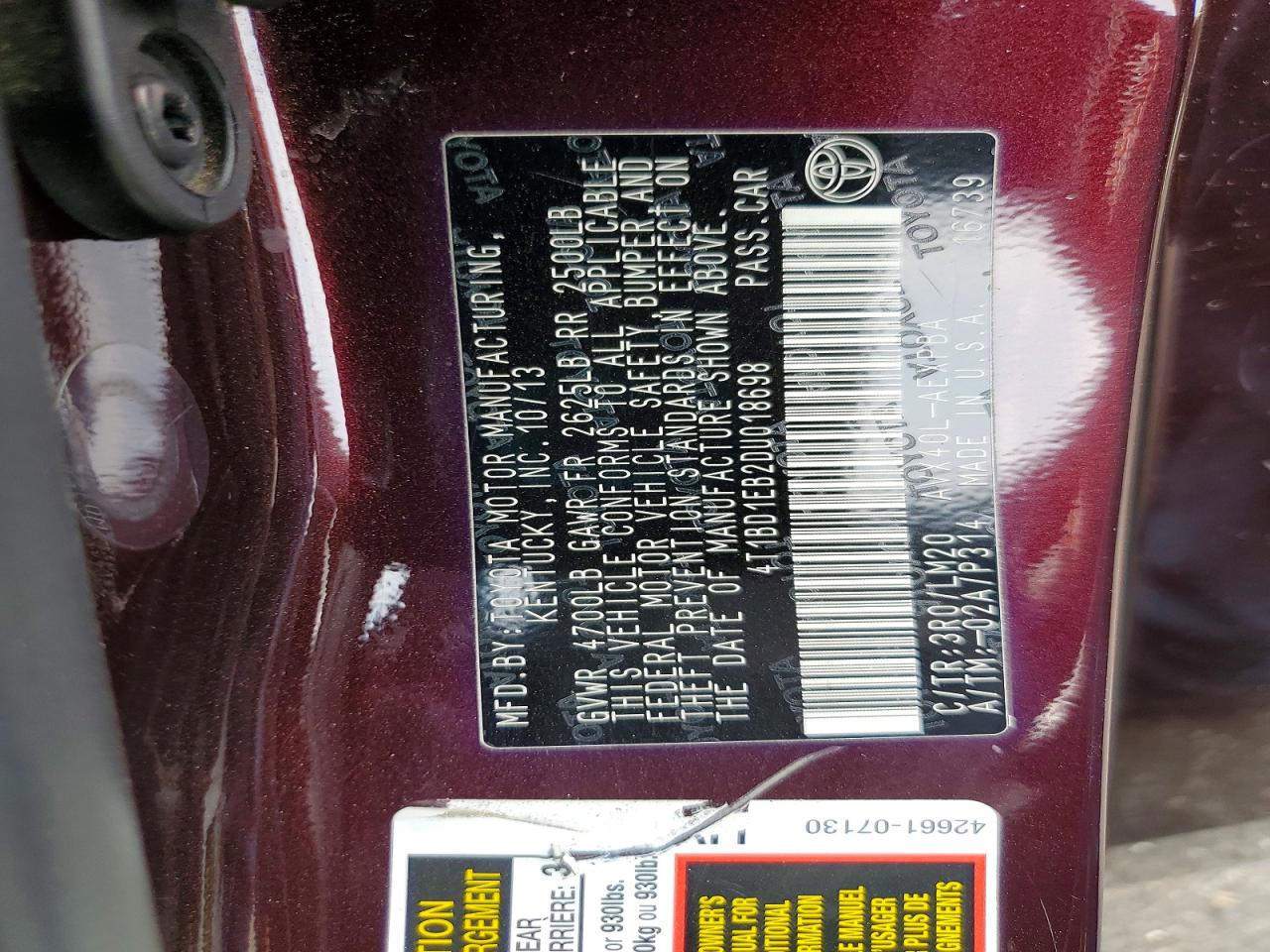 2013 Toyota Avalon Hybrid Limited Maroon vin: 4T1BD1EB2DU018698