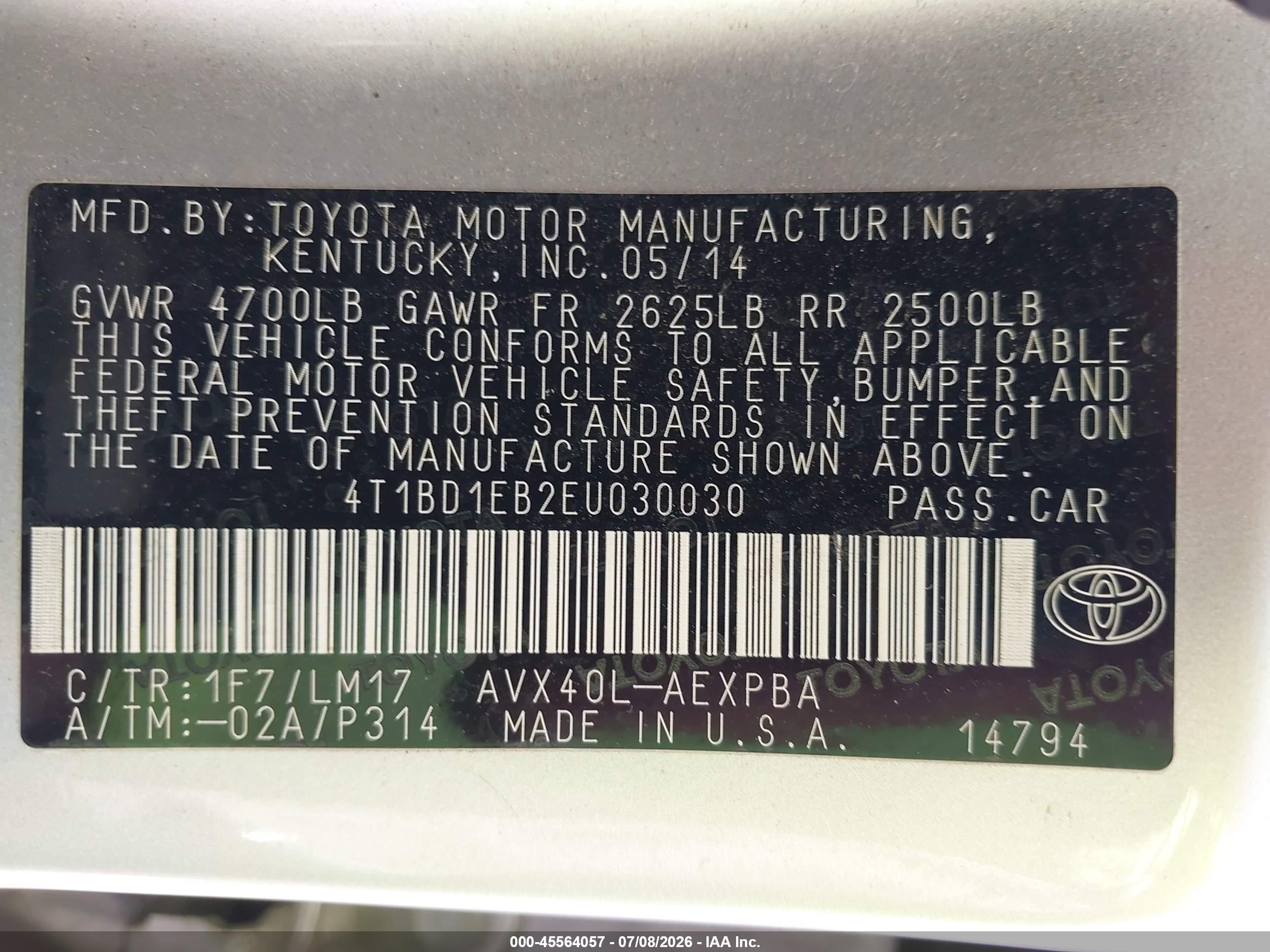 2014 Toyota Avalon Hybrid Limited Silver vin: 4T1BD1EB2EU030030