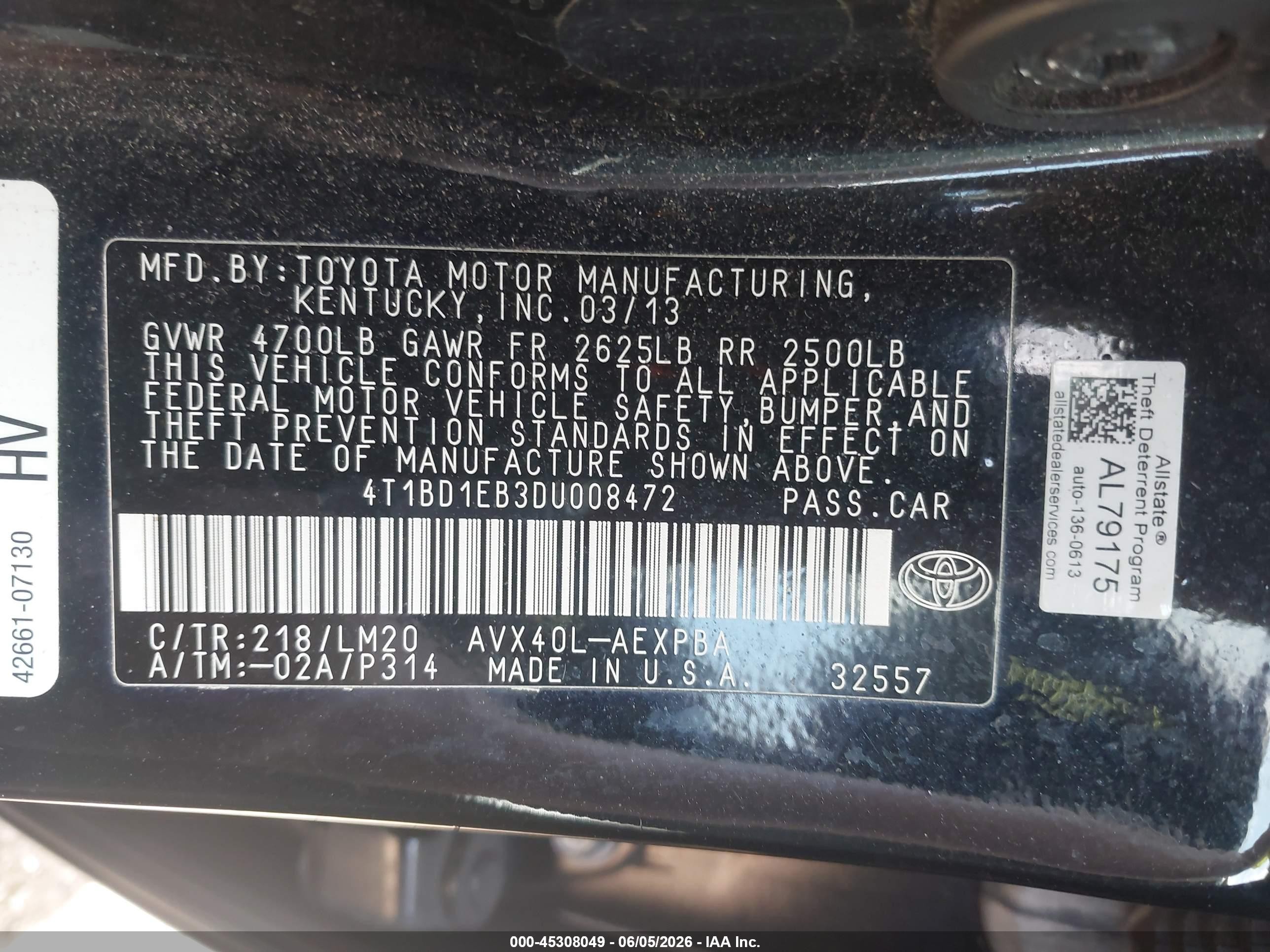 2013 Toyota Avalon Hybrid Limited Black vin: 4T1BD1EB3DU008472