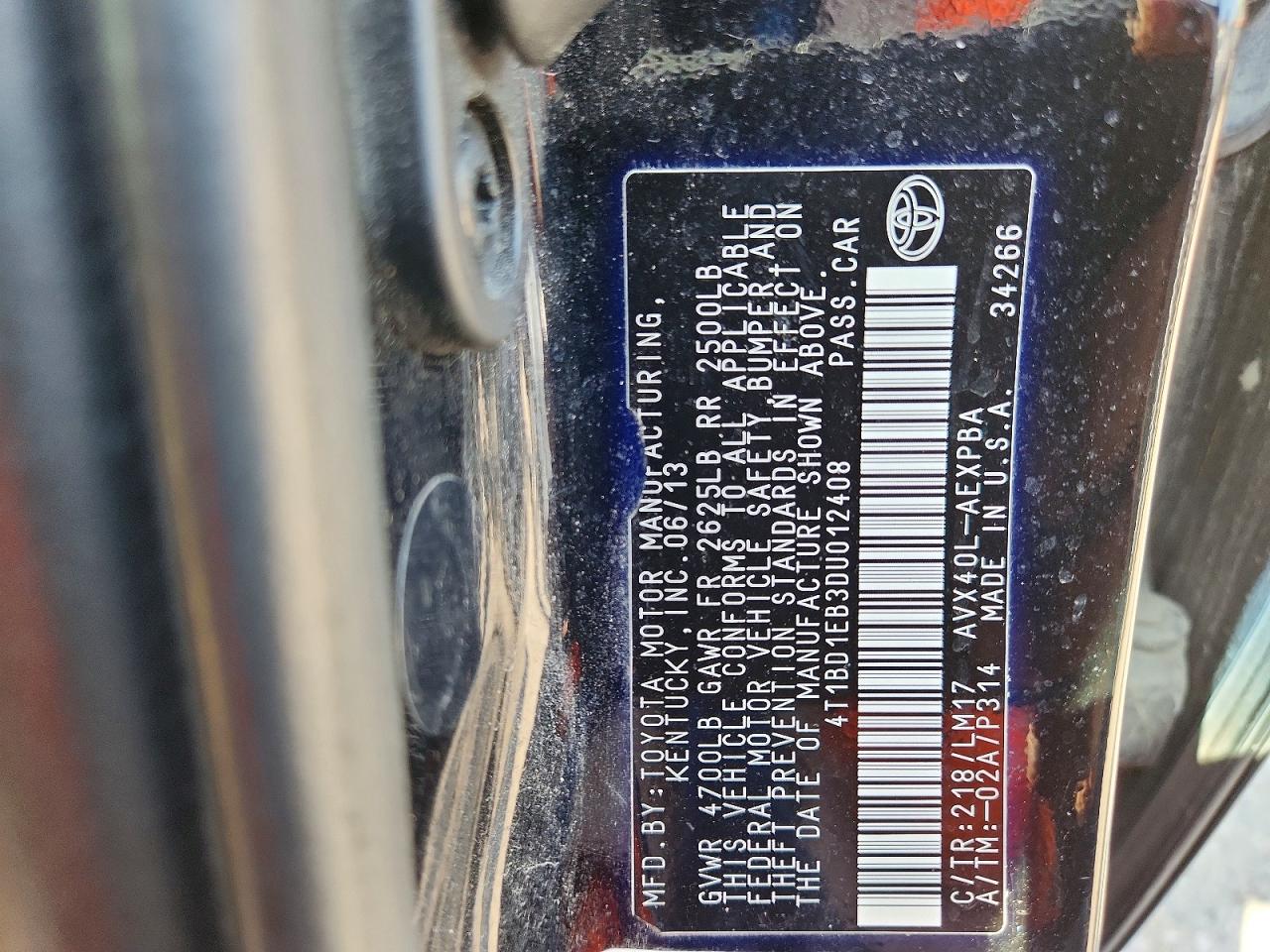 2013 Toyota Avalon Hybrid Limited Черный vin: 4T1BD1EB3DU012408