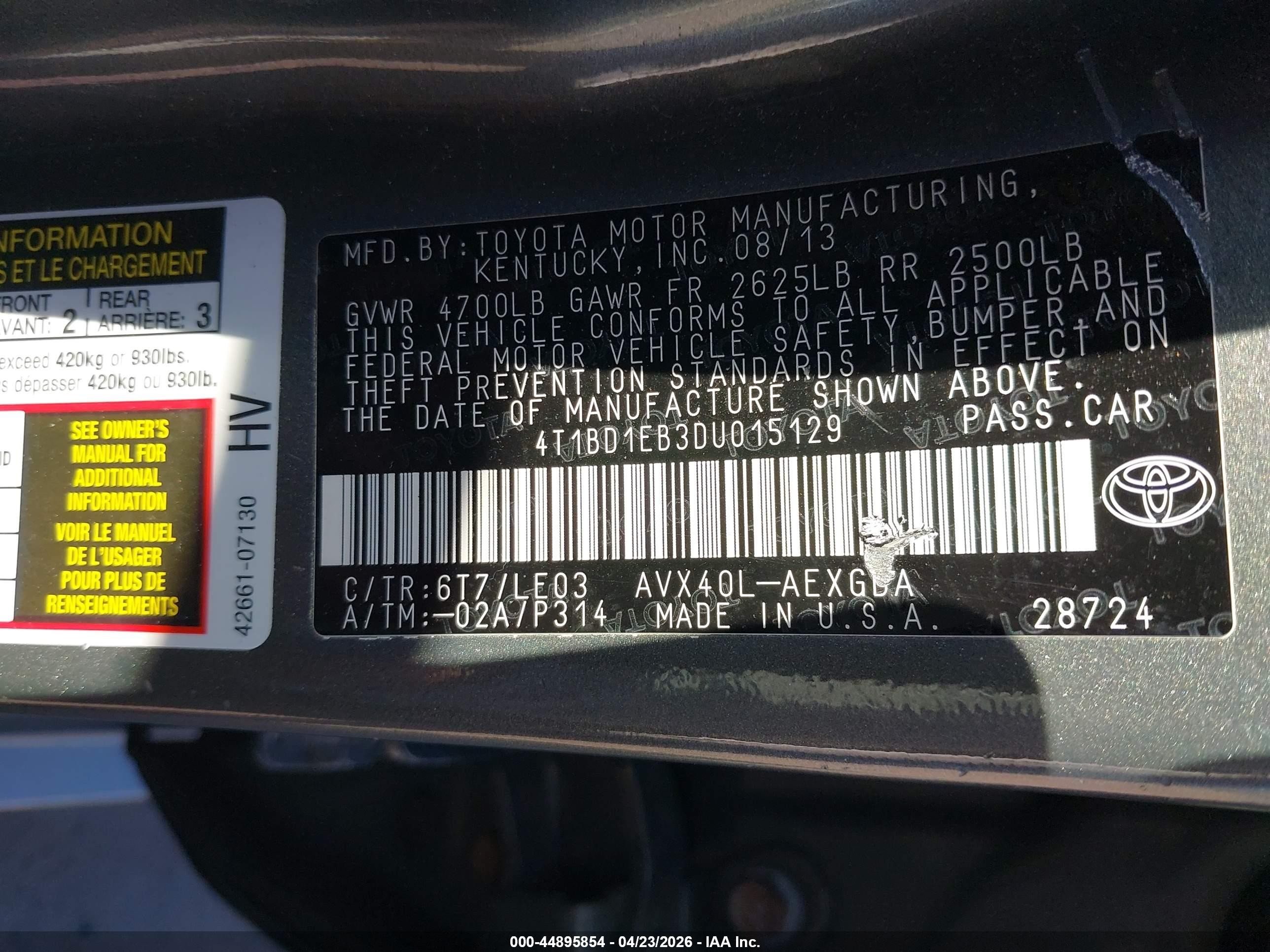 2013 Toyota Avalon Hybrid Xle Touring Green vin: 4T1BD1EB3DU015129