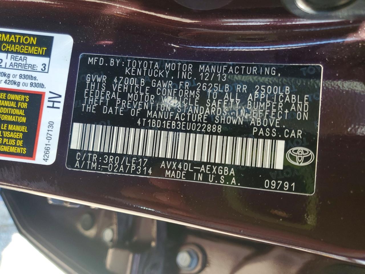 2014 Toyota Avalon Hybrid Xle Touring Purple vin: 4T1BD1EB3EU022888