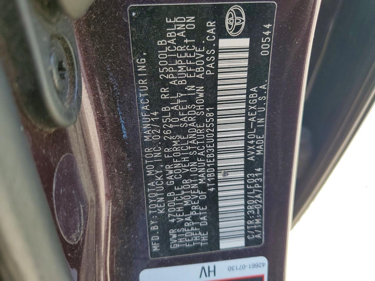 2014 Toyota Avalon Hybrid Xle Premium Burgundy vin: 4T1BD1EB3EU025581