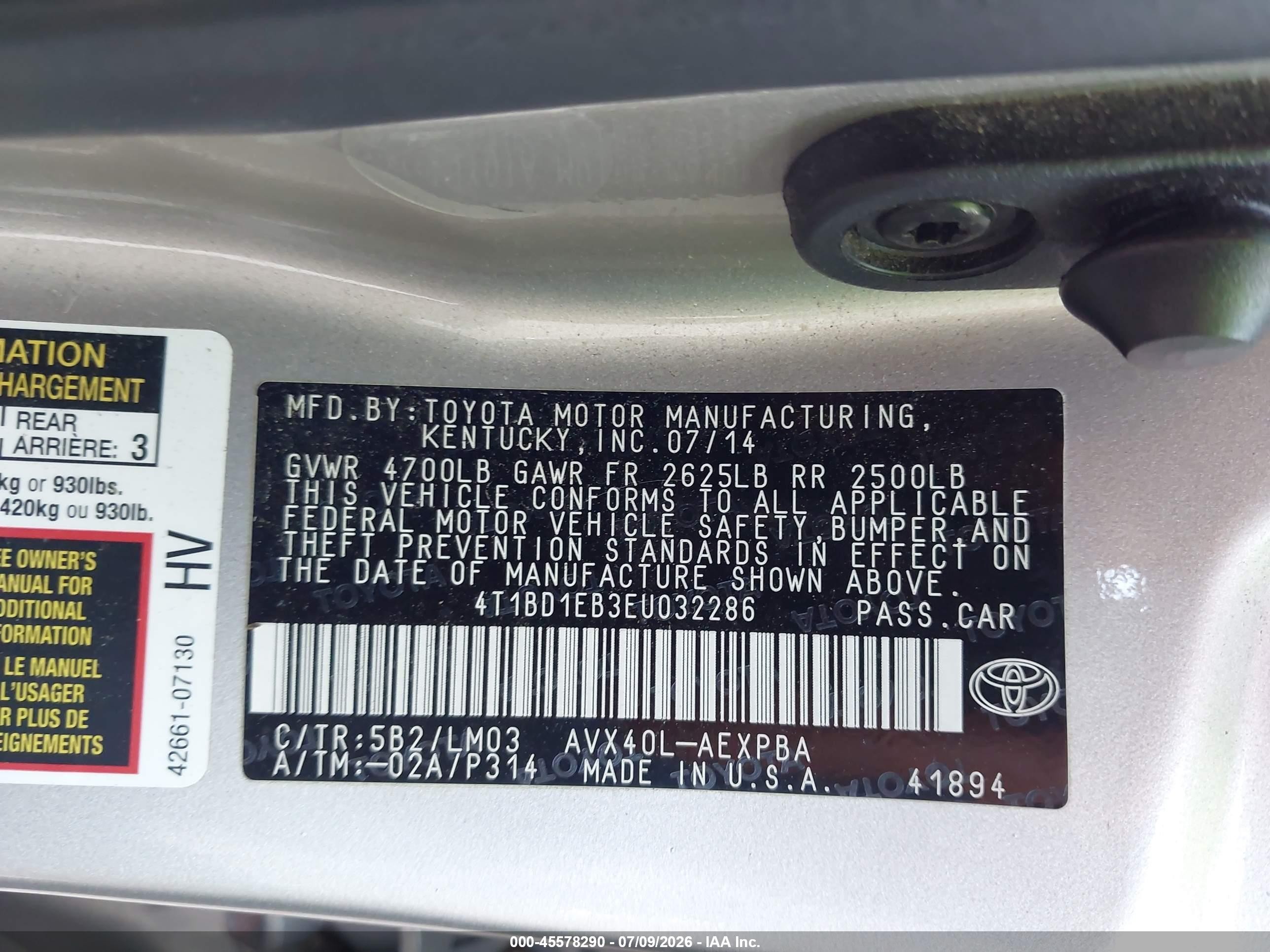 2014 Toyota Avalon Hybrid Limited Champagne vin: 4T1BD1EB3EU032286