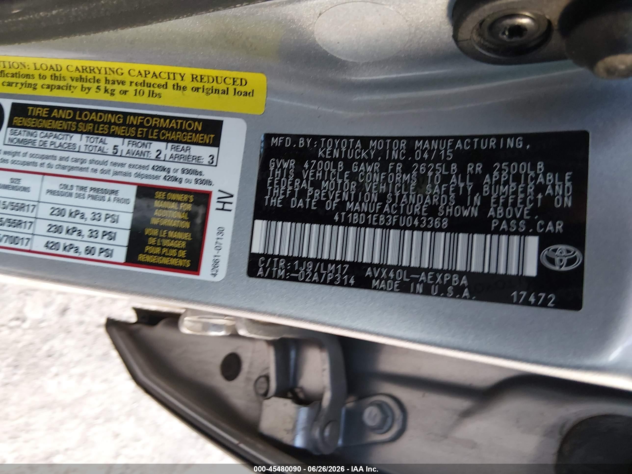 2015 Toyota Avalon Hybrid Limited Silver vin: 4T1BD1EB3FU043368