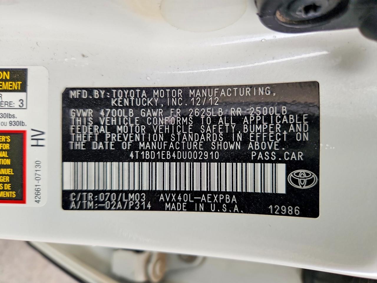 2013 Toyota Avalon Hybrid Limited Белый vin: 4T1BD1EB4DU002910