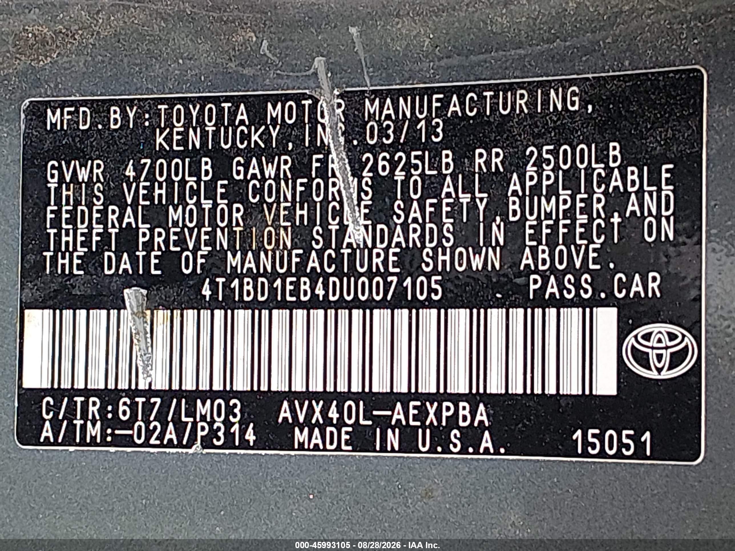 2013 Toyota Avalon Hybrid Limited Green vin: 4T1BD1EB4DU007105