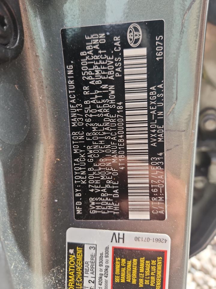 2013 Toyota Avalon Hybrid Xle Touring Зеленый vin: 4T1BD1EB4DU007184