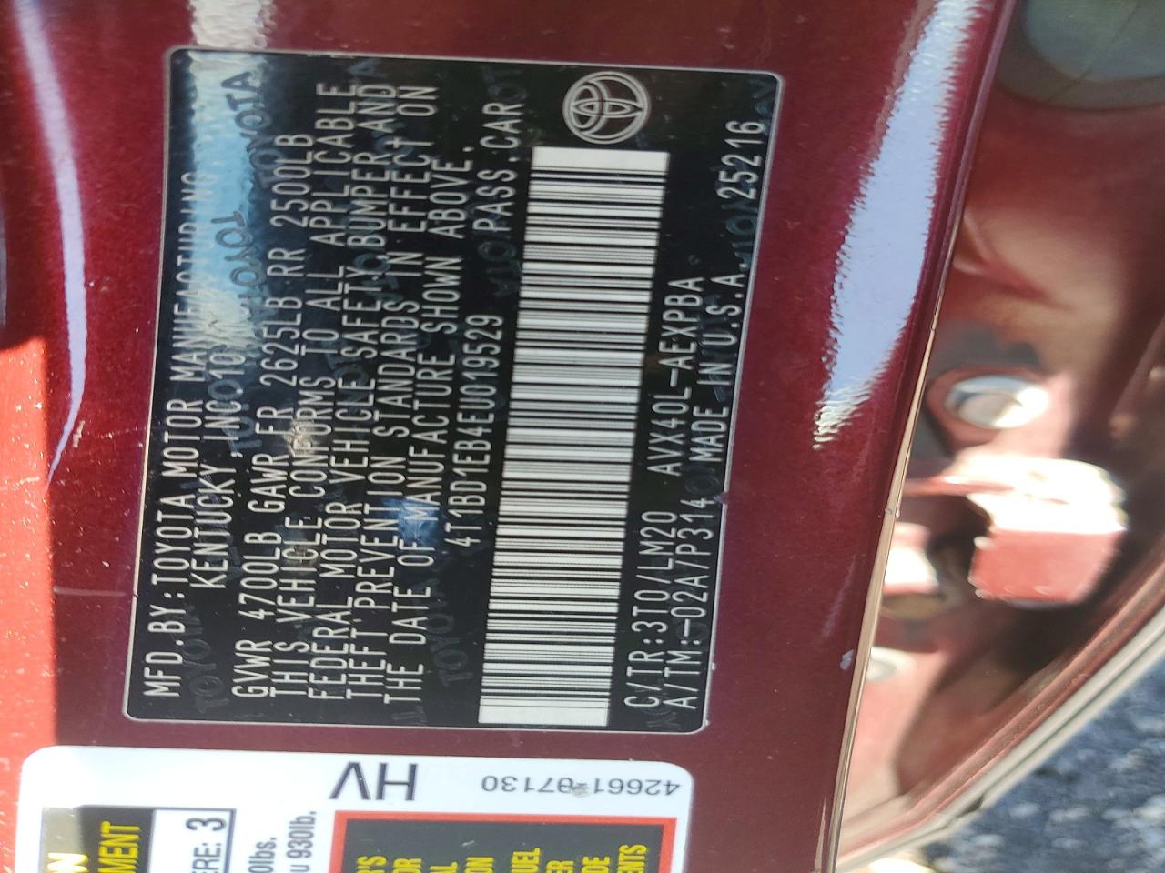 2014 Toyota Avalon Hybrid Limited Burgundy vin: 4T1BD1EB4EU019529