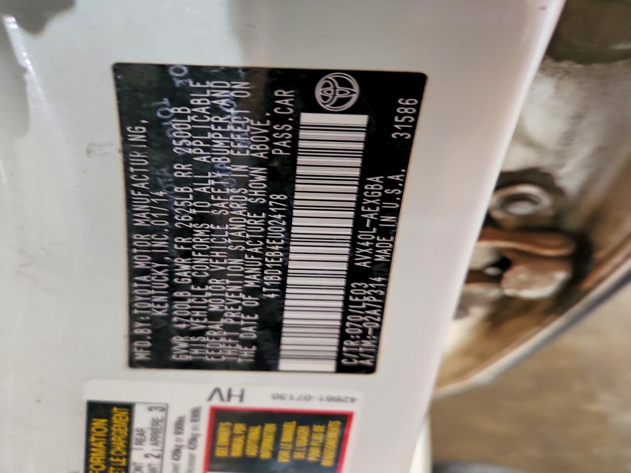 2014 Toyota Avalon Hybrid Xle Touring White vin: 4T1BD1EB4EU024178