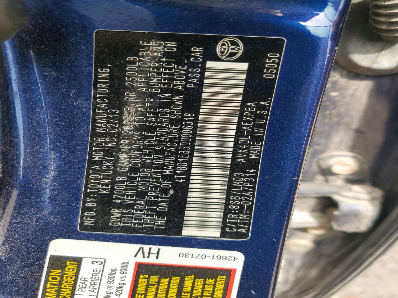 2013 Toyota Avalon Hybrid Limited Blue vin: 4T1BD1EB5DU006318