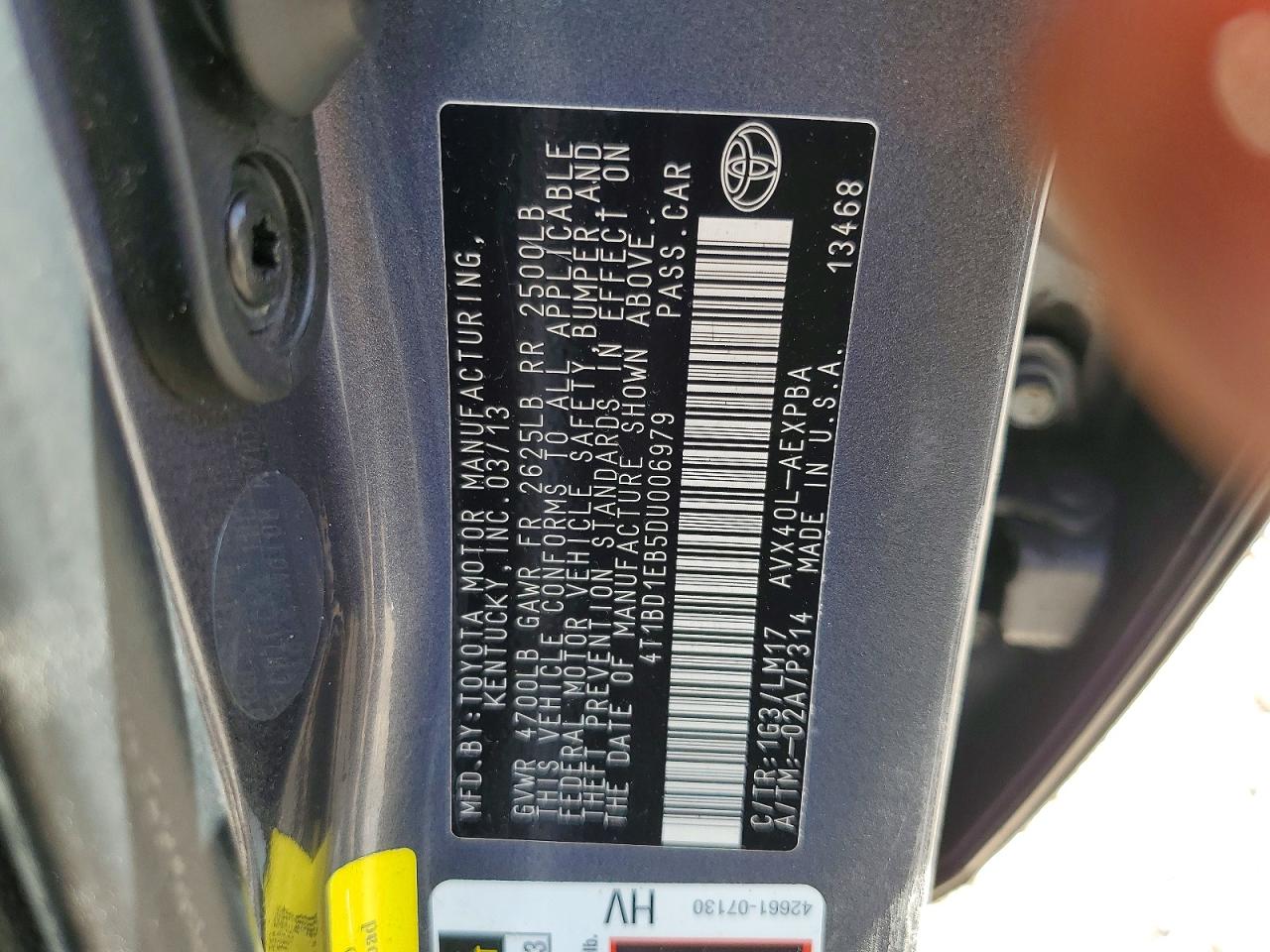 2013 Toyota Avalon Hybrid Limited Gray vin: 4T1BD1EB5DU006979