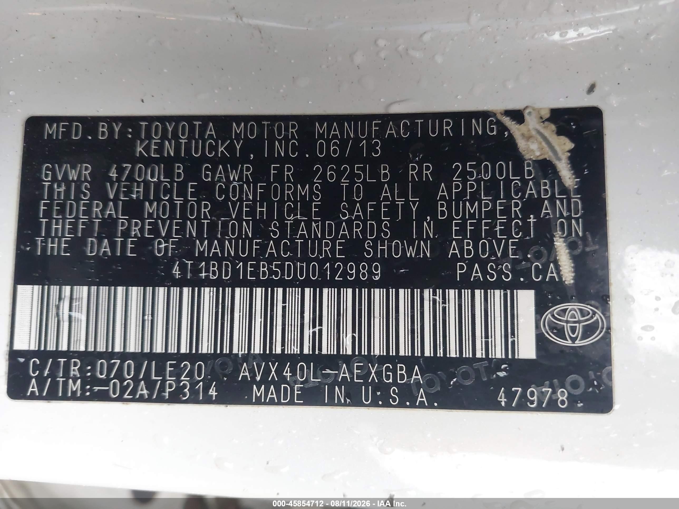 2013 Toyota Avalon Hybrid Xle Touring White vin: 4T1BD1EB5DU012989