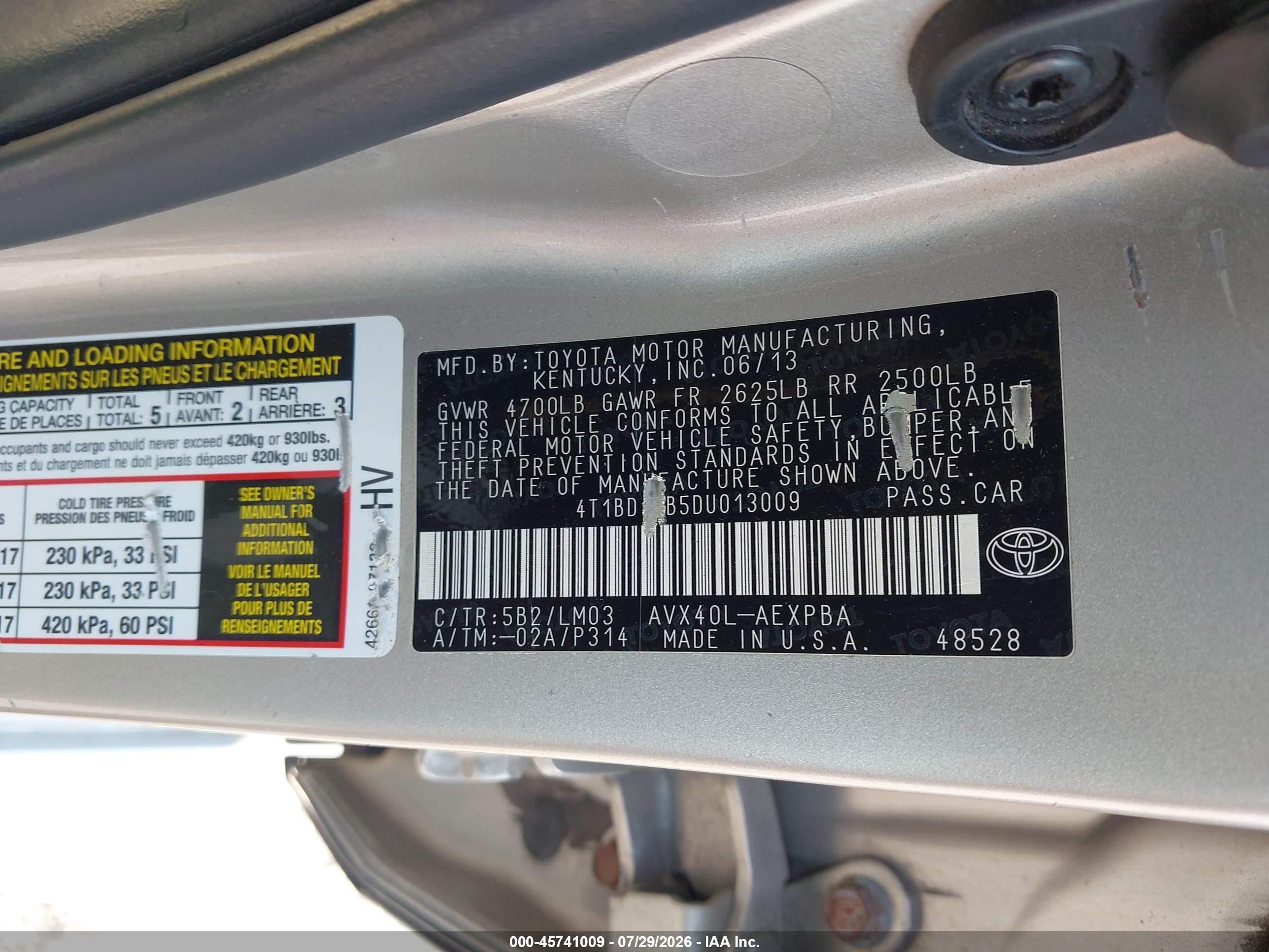 2013 Toyota Avalon Hybrid Limited Tan vin: 4T1BD1EB5DU013009