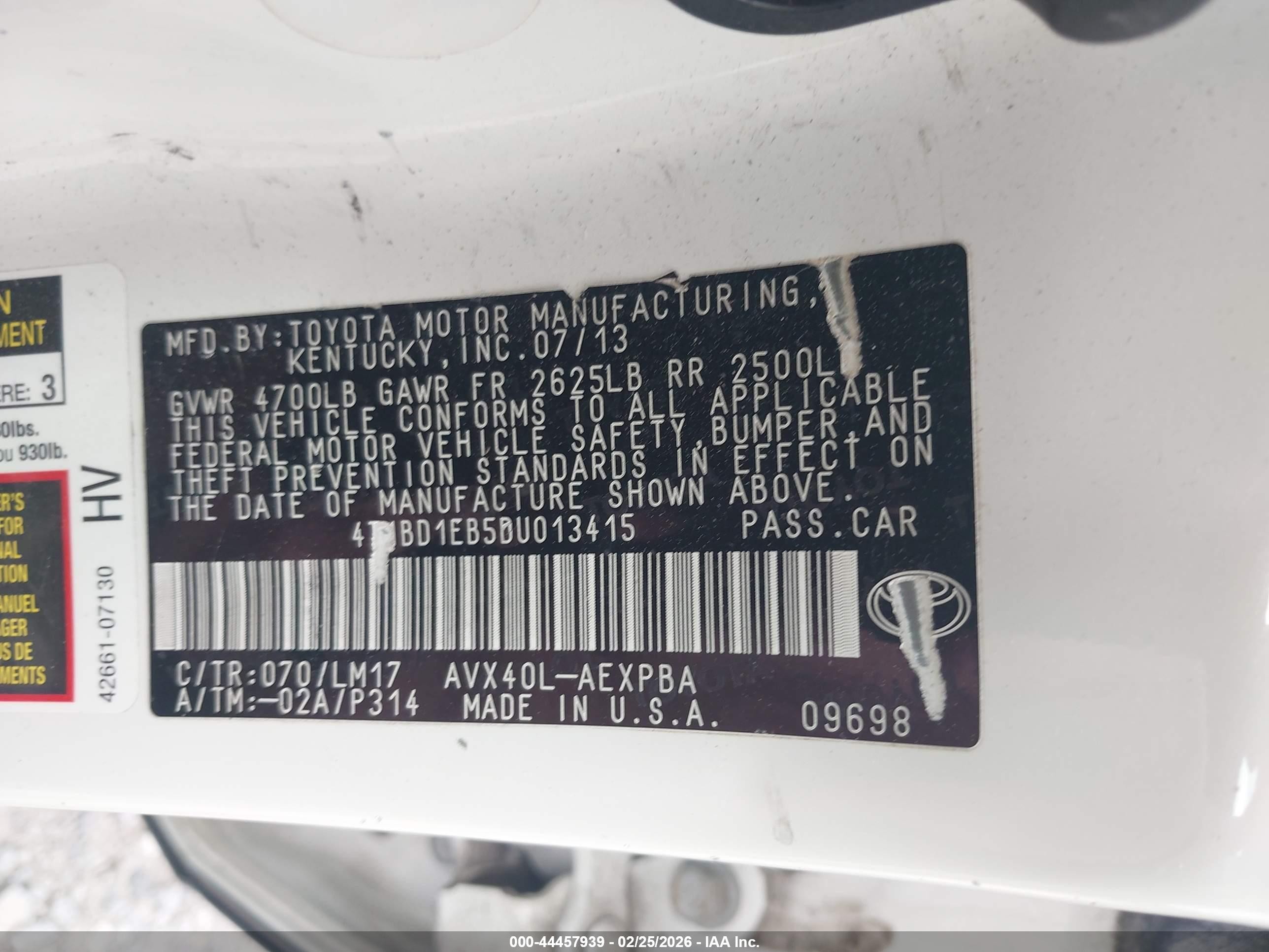 2013 Toyota Avalon Hybrid Limited White vin: 4T1BD1EB5DU013415