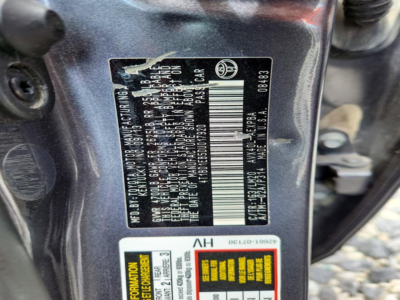 2013 Toyota Avalon Hybrid Limited Серый vin: 4T1BD1EB5DU017920