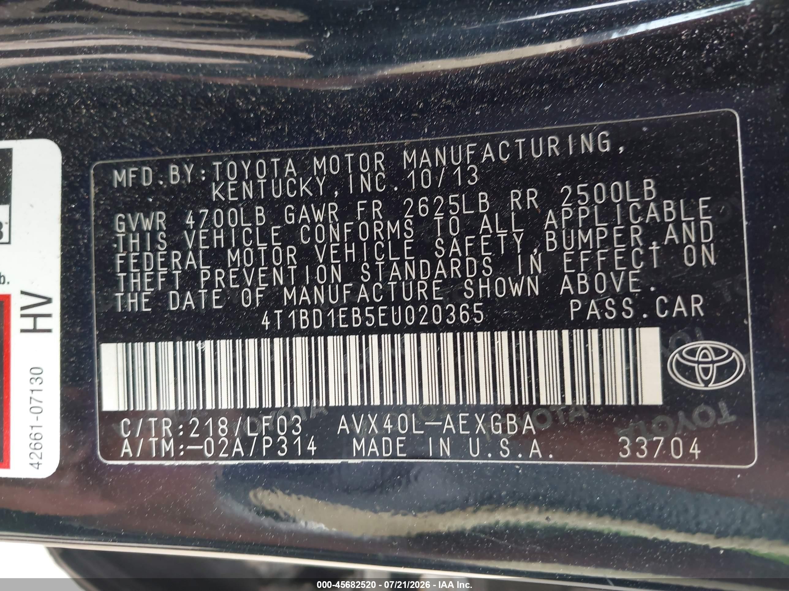 2014 Toyota Avalon Hybrid Xle Premium Black vin: 4T1BD1EB5EU020365