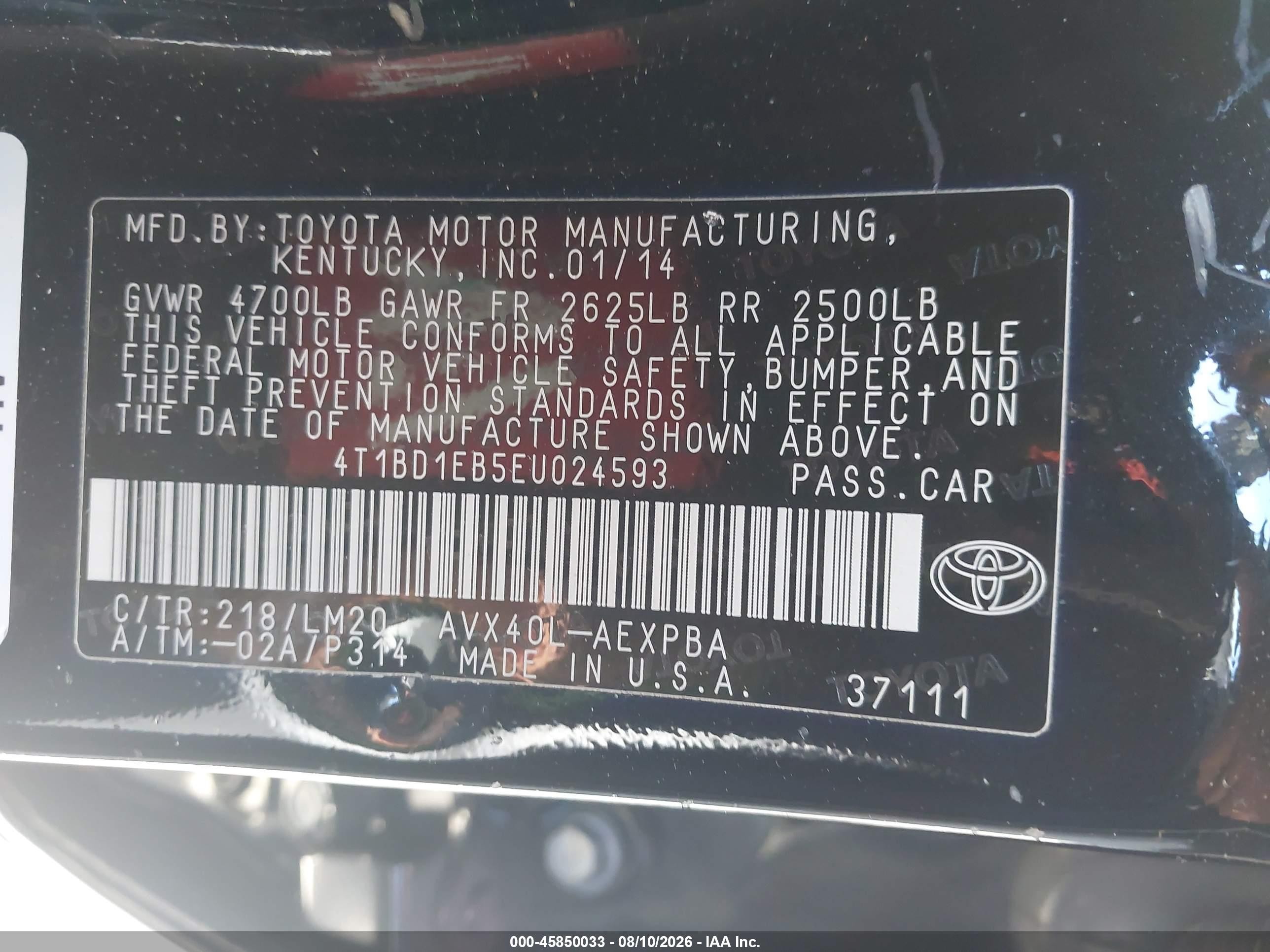 2014 Toyota Avalon Hybrid Limited Black vin: 4T1BD1EB5EU024593