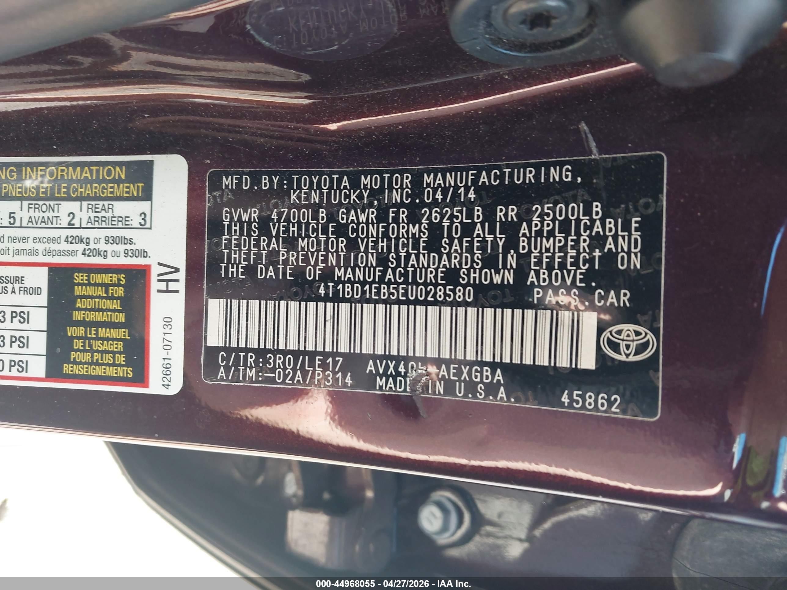 2014 Toyota Avalon Hybrid Xle Touring Maroon vin: 4T1BD1EB5EU028580