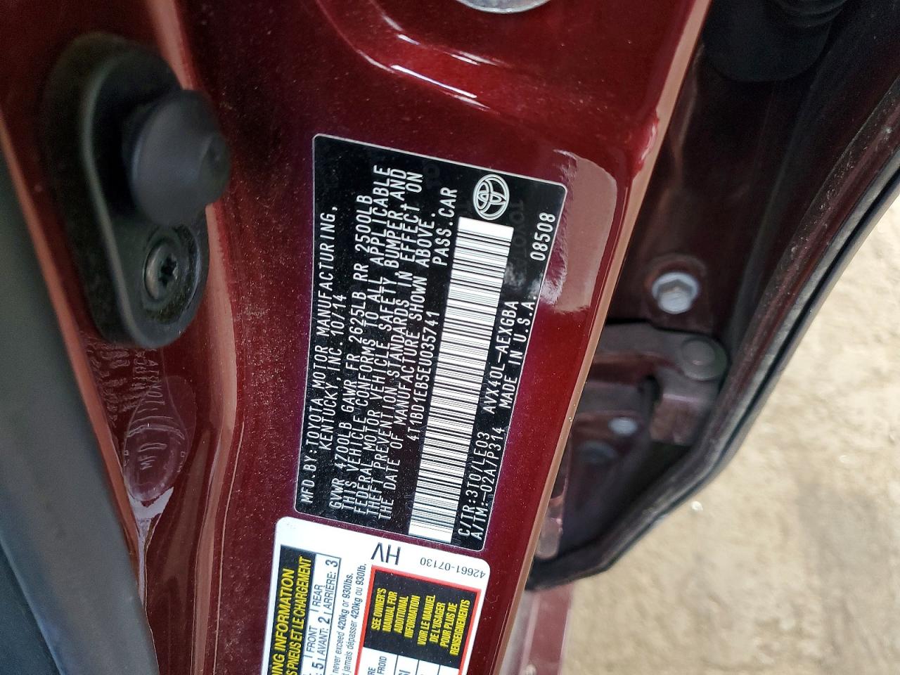 2014 Toyota Avalon Hybrid Xle Touring Red vin: 4T1BD1EB5EU035741