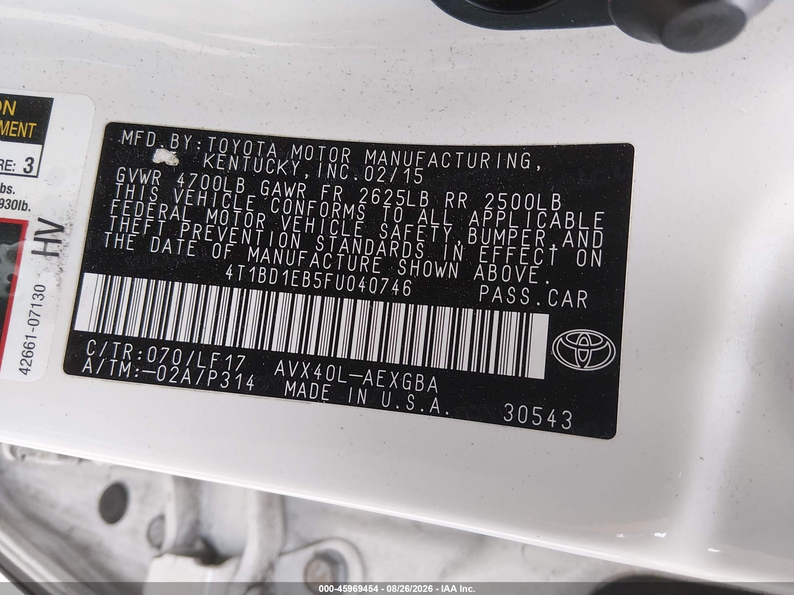 2015 Toyota Avalon Hybrid Xle Premium Белый vin: 4T1BD1EB5FU040746