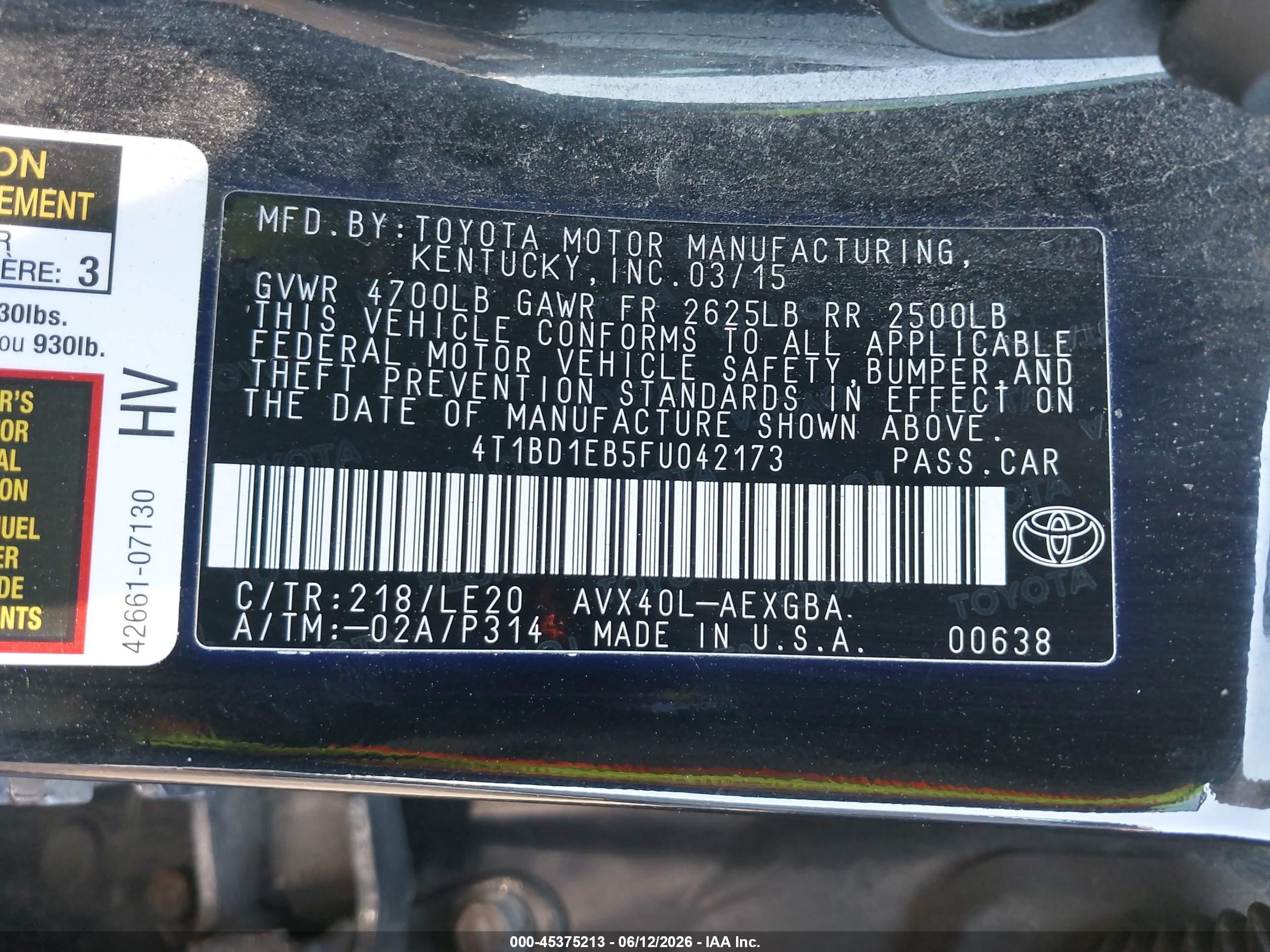 2015 Toyota Avalon Hybrid Xle Touring Black vin: 4T1BD1EB5FU042173
