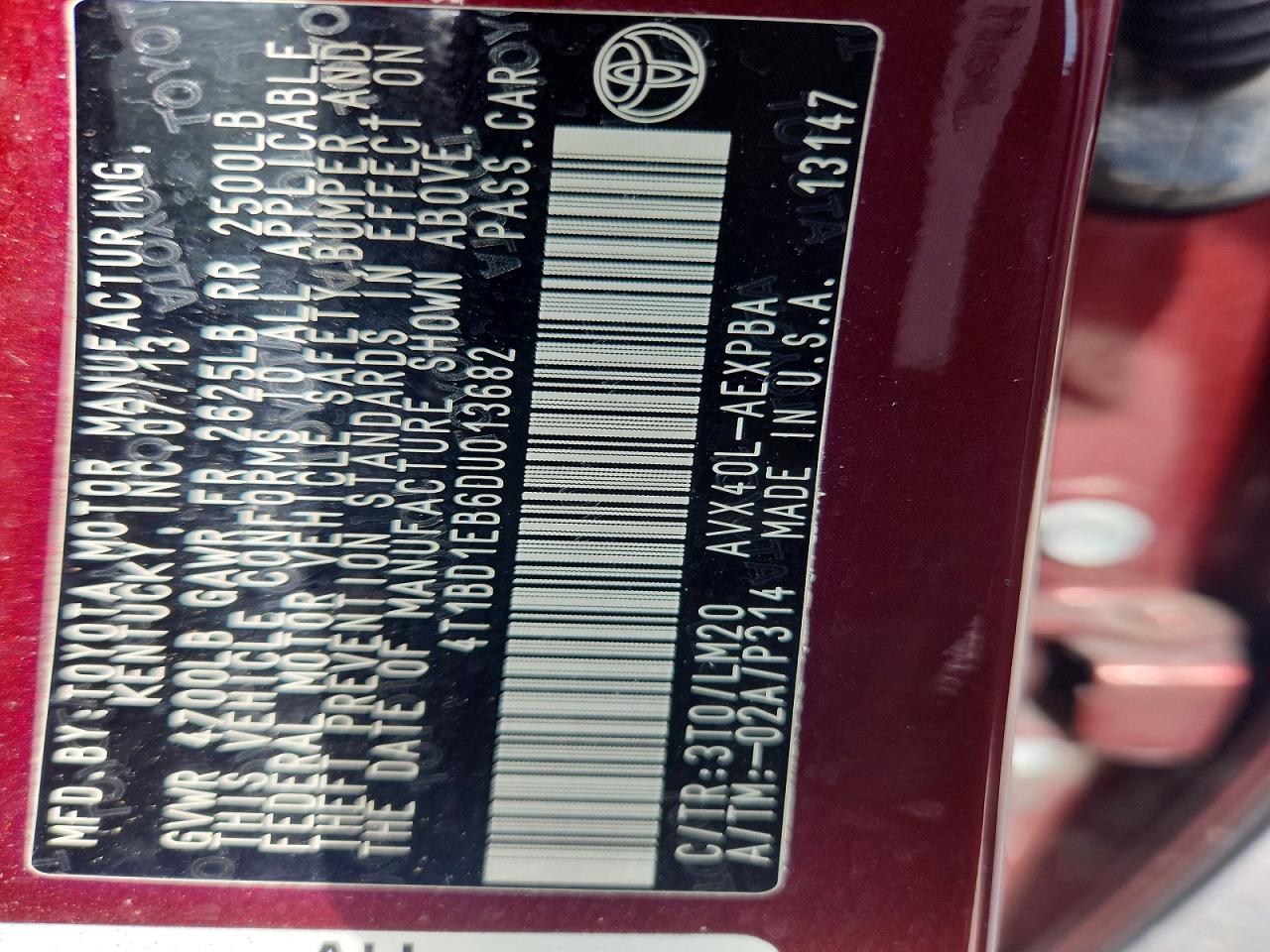 2013 Toyota Avalon Hybrid Limited Burgundy vin: 4T1BD1EB6DU013682